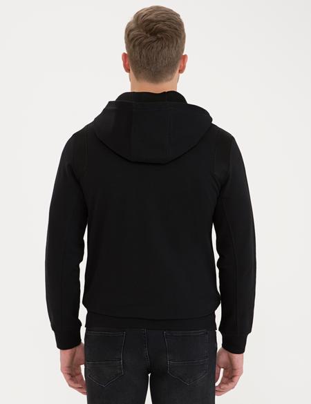 Siyah Standart Fit Kapüşonlu Sweatshirt - 50233278077