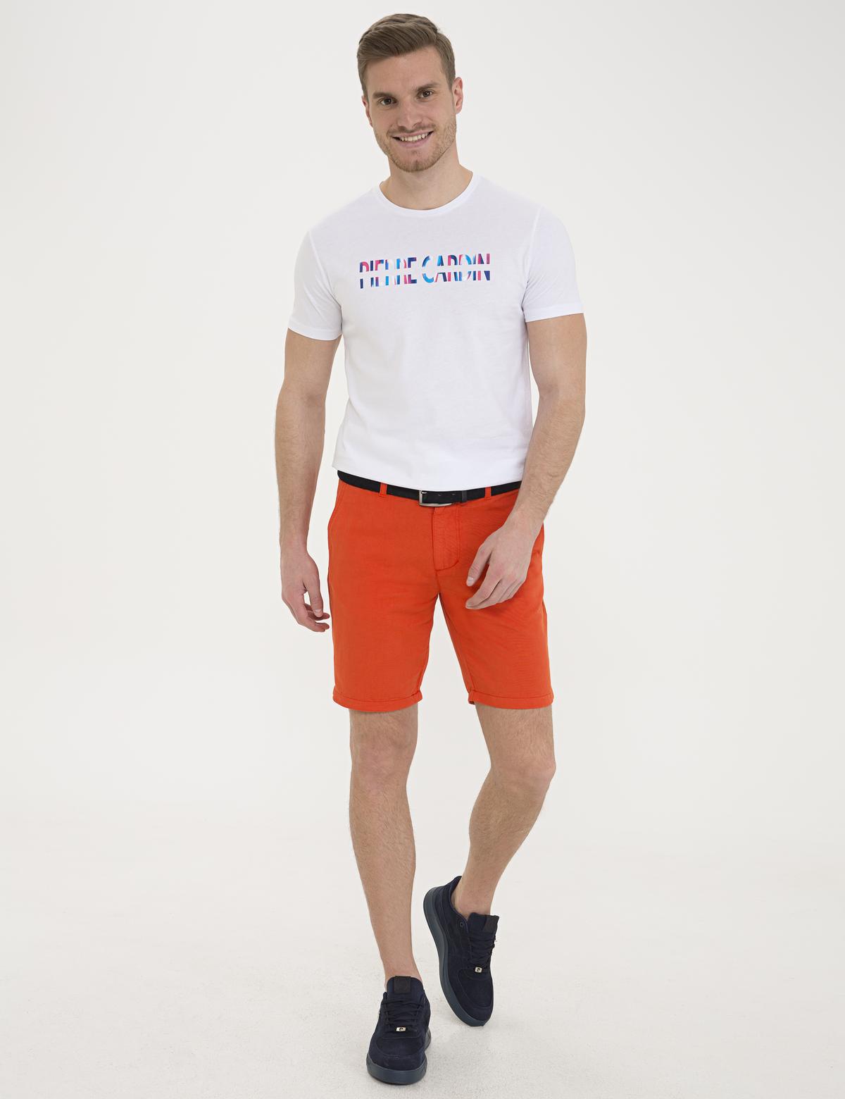 Beyaz Slim Fit Baskılı Bisiklet Yaka Tişört - 50235980007