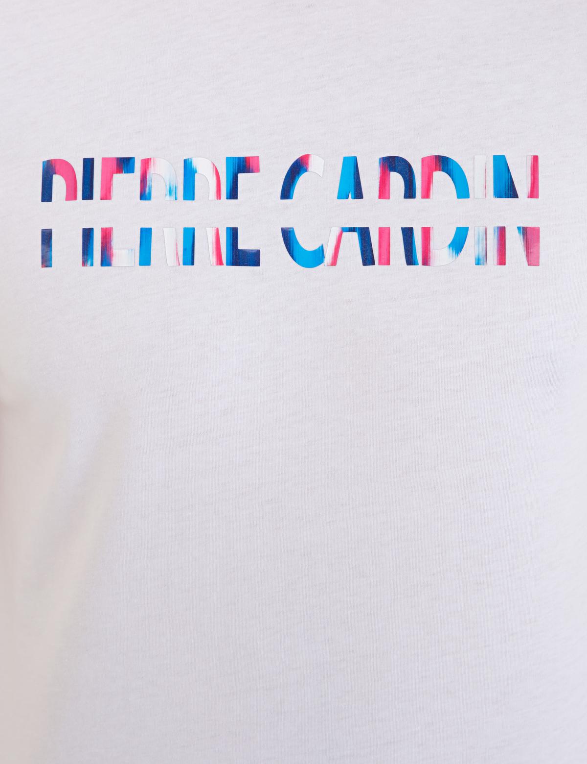 Beyaz Slim Fit Baskılı Bisiklet Yaka Tişört - 50235980007