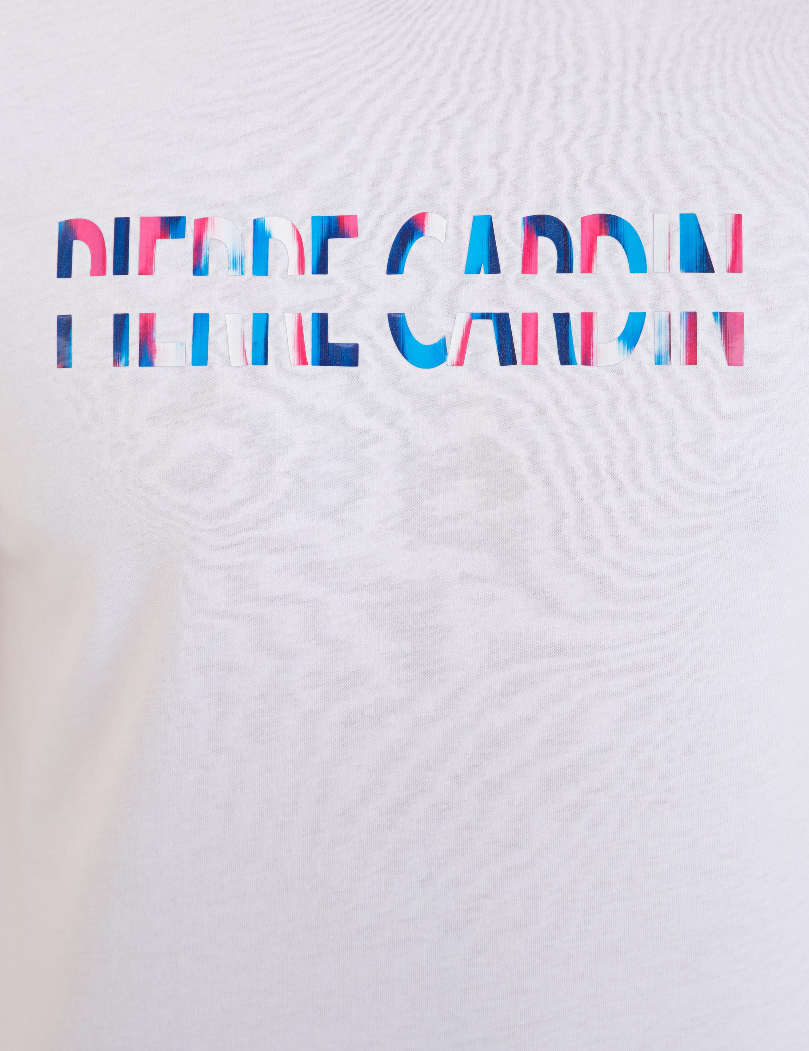 Beyaz Slim Fit Baskılı Bisiklet Yaka Tişört