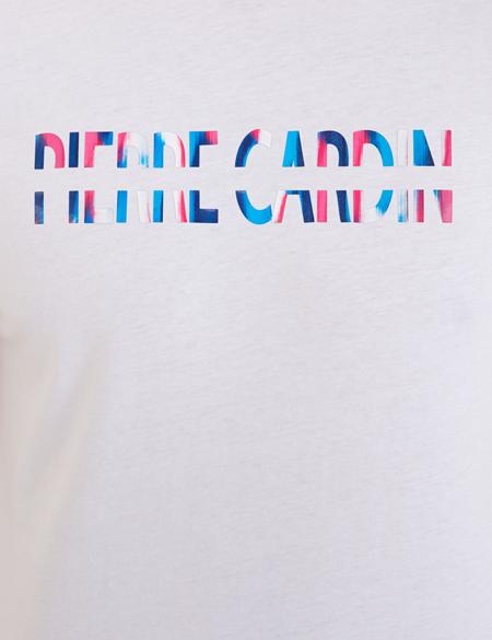 Beyaz Slim Fit Baskılı Bisiklet Yaka Tişört - 50235980007