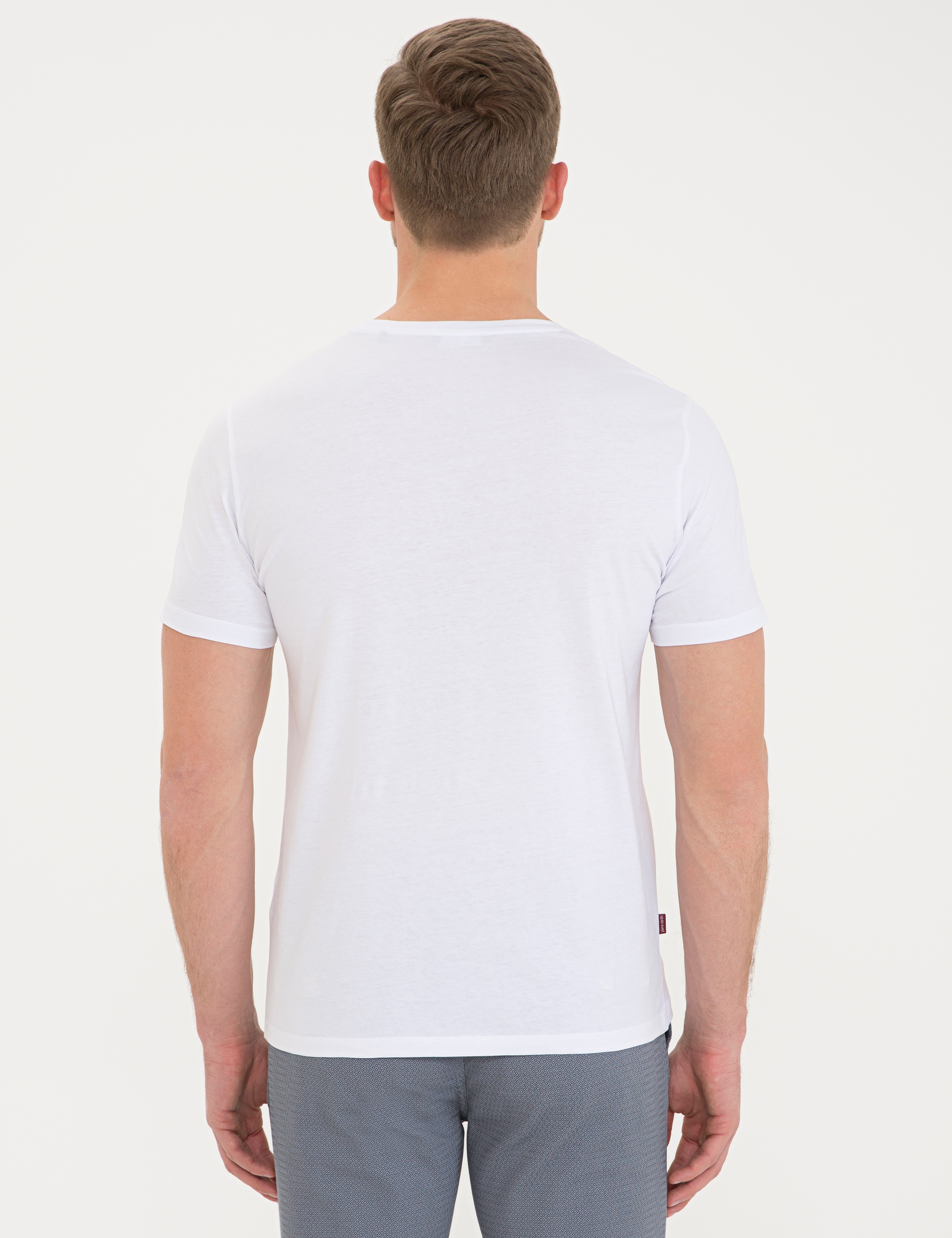 Beyaz Slim Fit Baskılı Bisiklet Yaka Tişört - Image 3