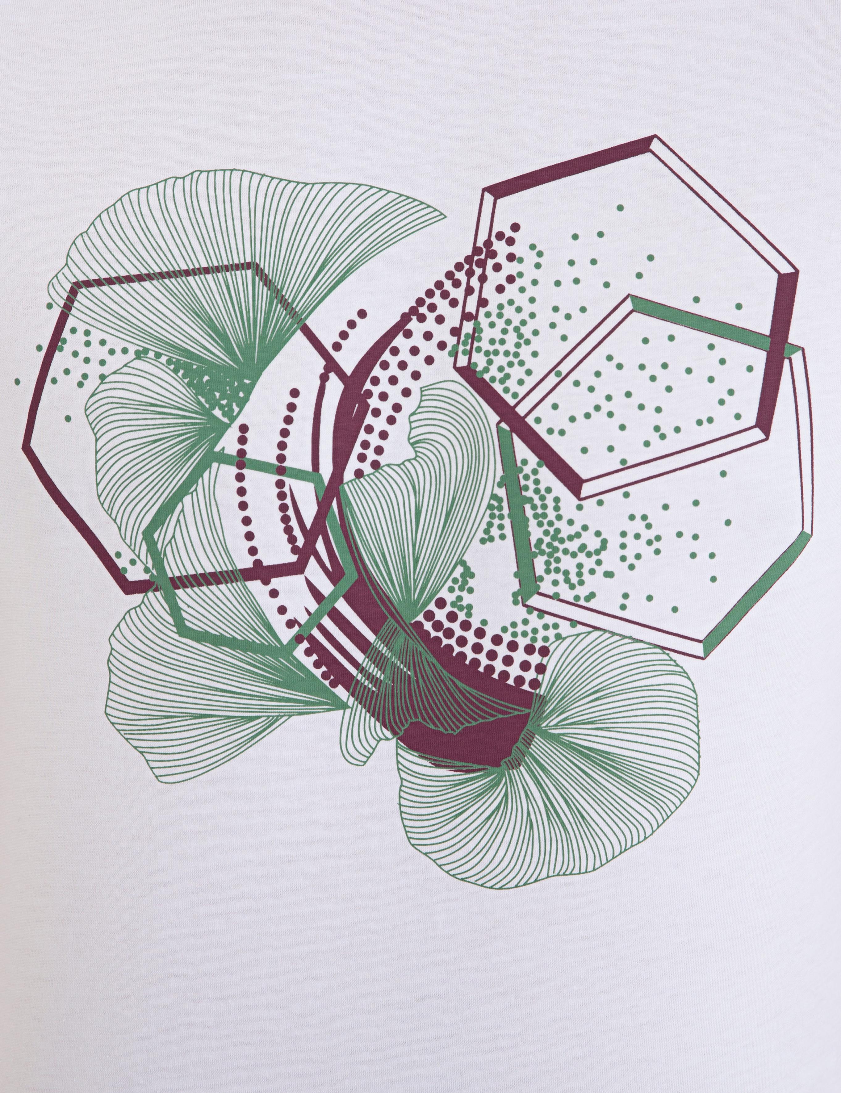 Beyaz Slim Fit Baskılı Bisiklet Yaka Tişört