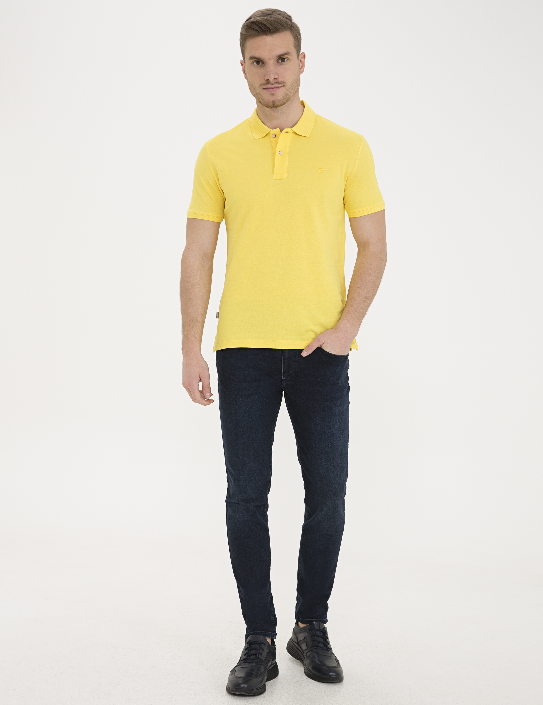 Sarı Slim Fit Basic Tişört - Image 4