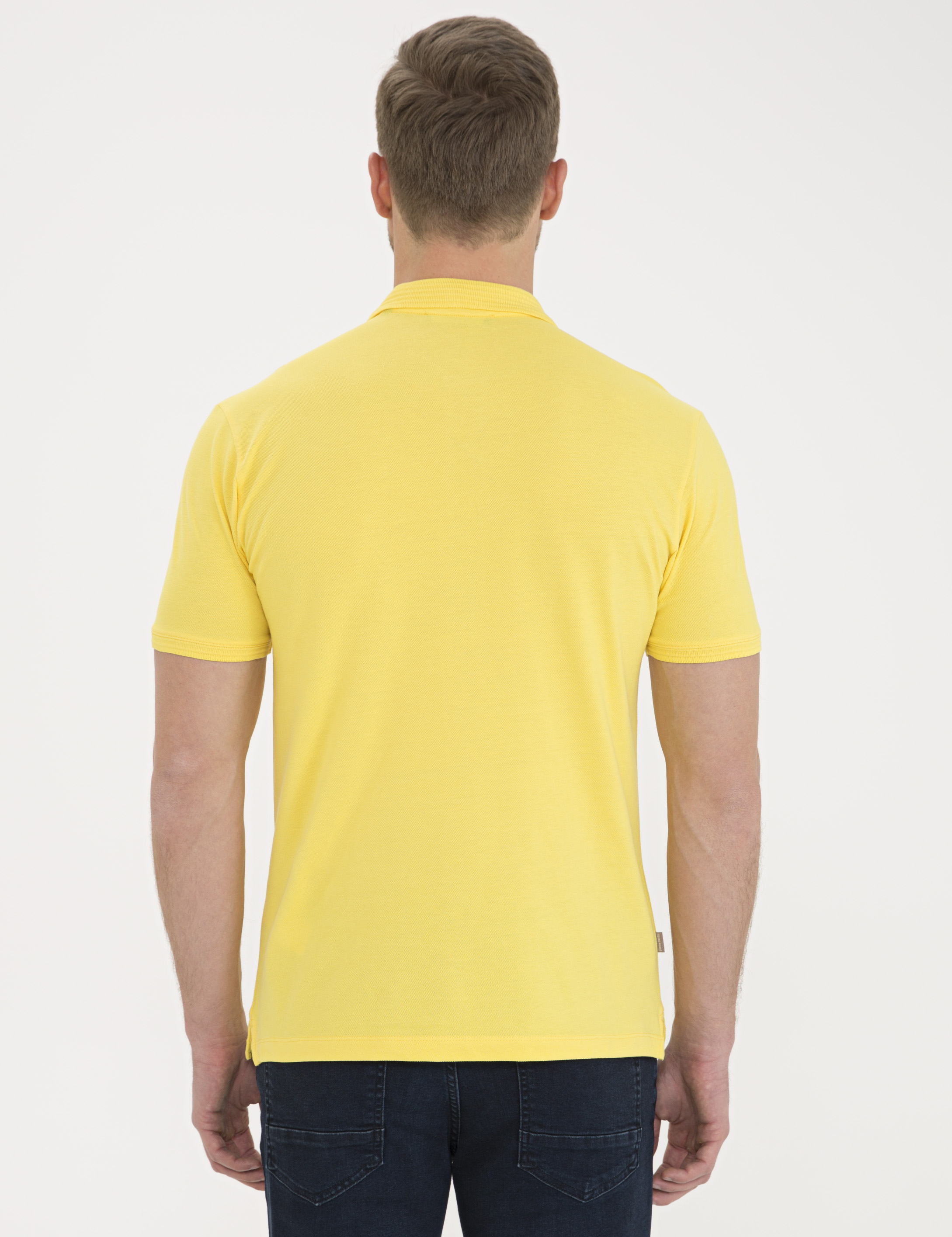 Sarı Slim Fit Basic Tişört - Image 3