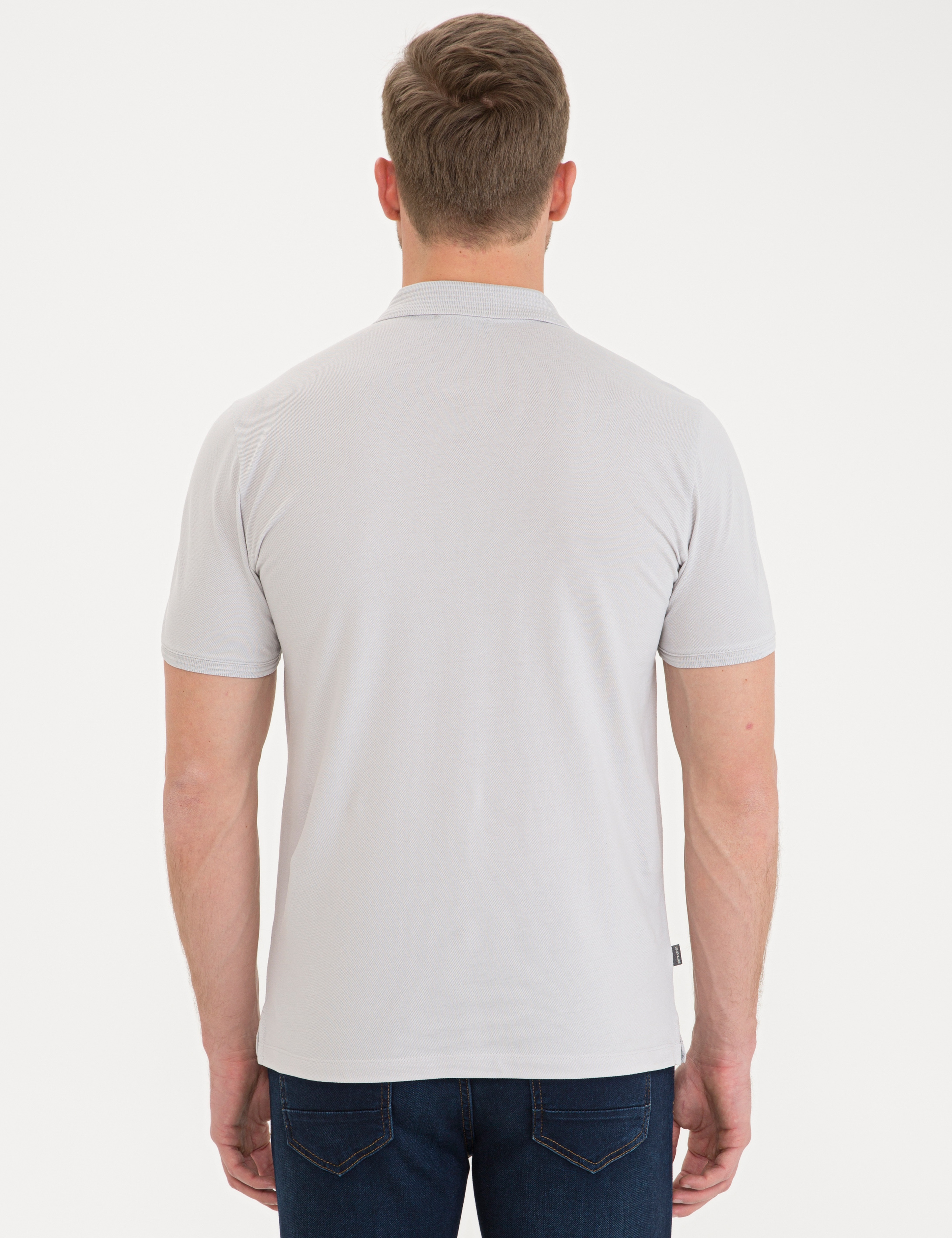 Açık Gri Slim Fit Basic T-Shirt - Image 3