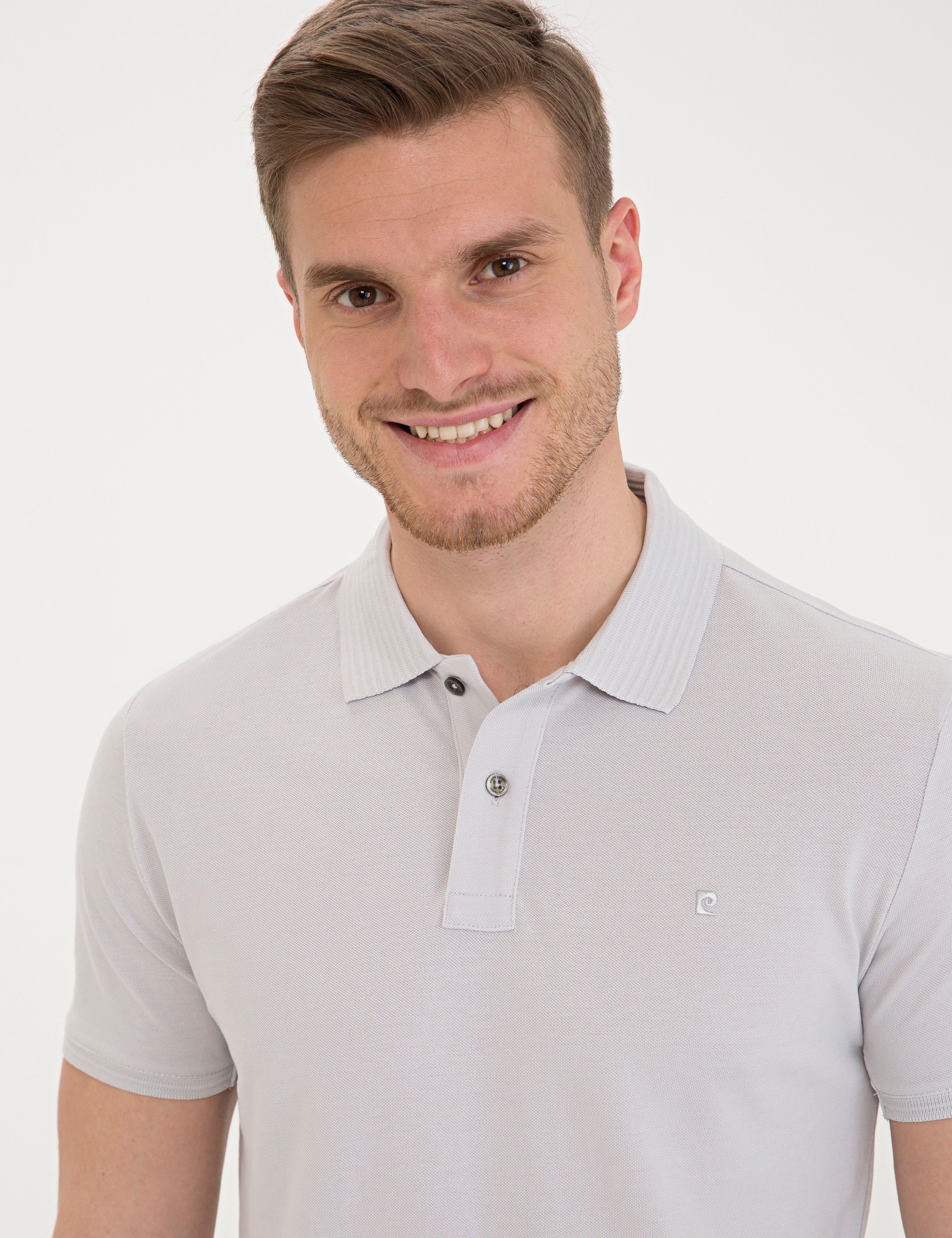 Açık Gri Slim Fit Basic T-Shirt - Image 2