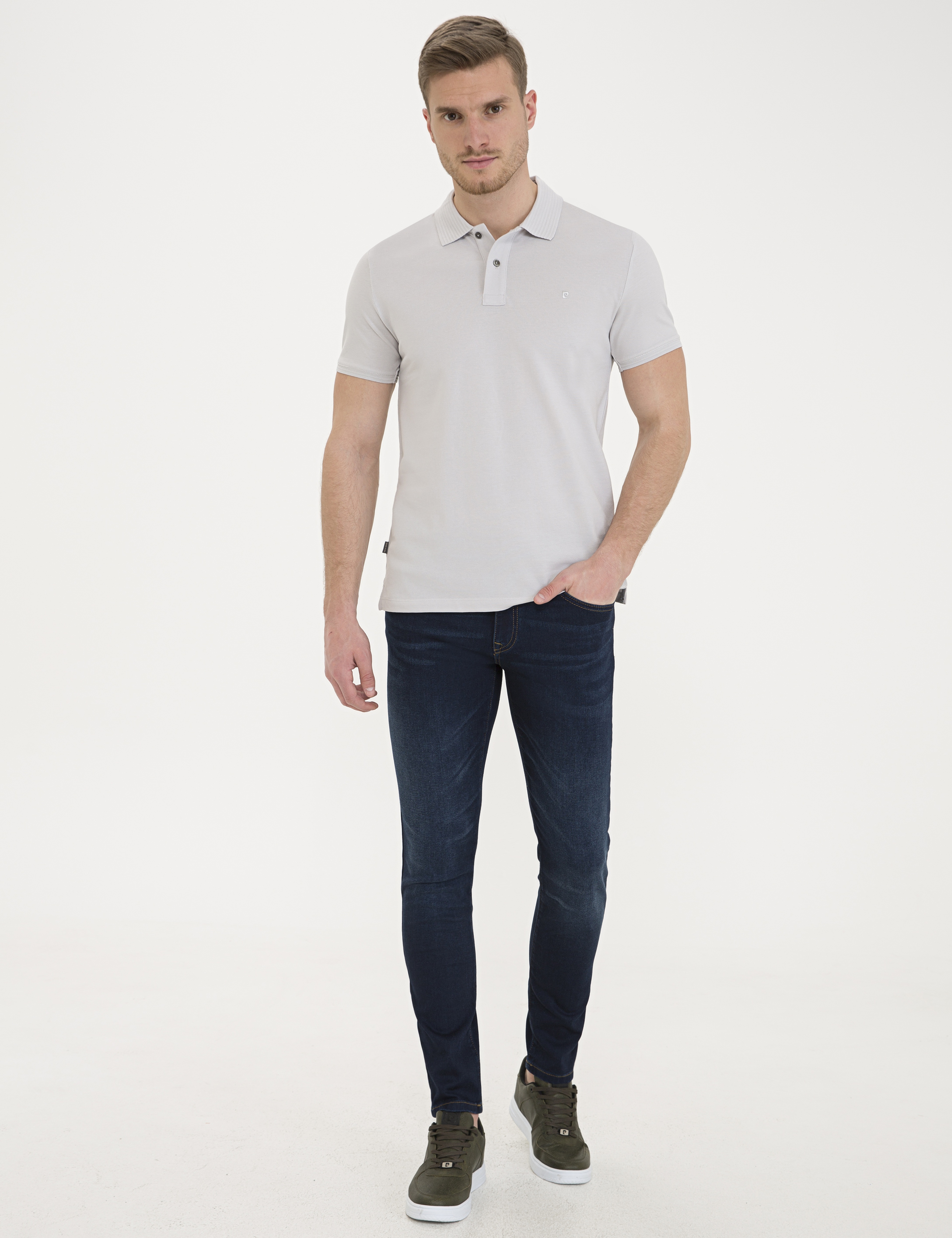 Açık Gri Slim Fit Basic T-Shirt - Image 4