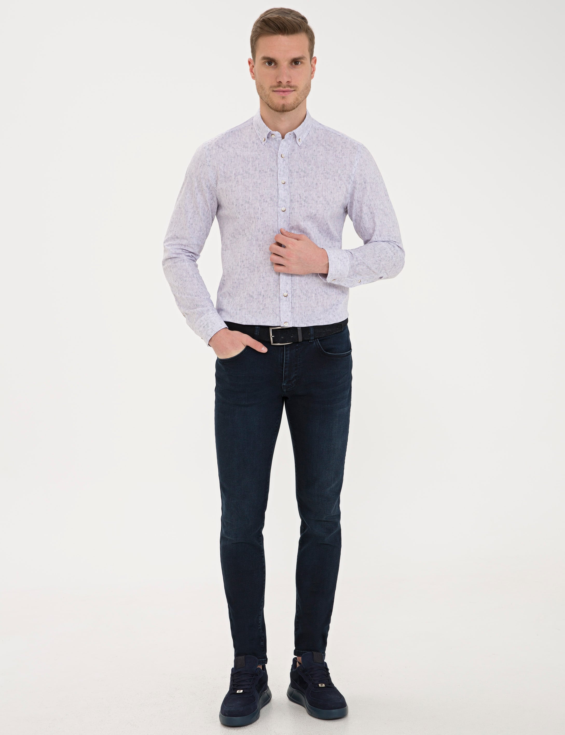 Mor Slim Fit Uzun Kollu Gömlek
