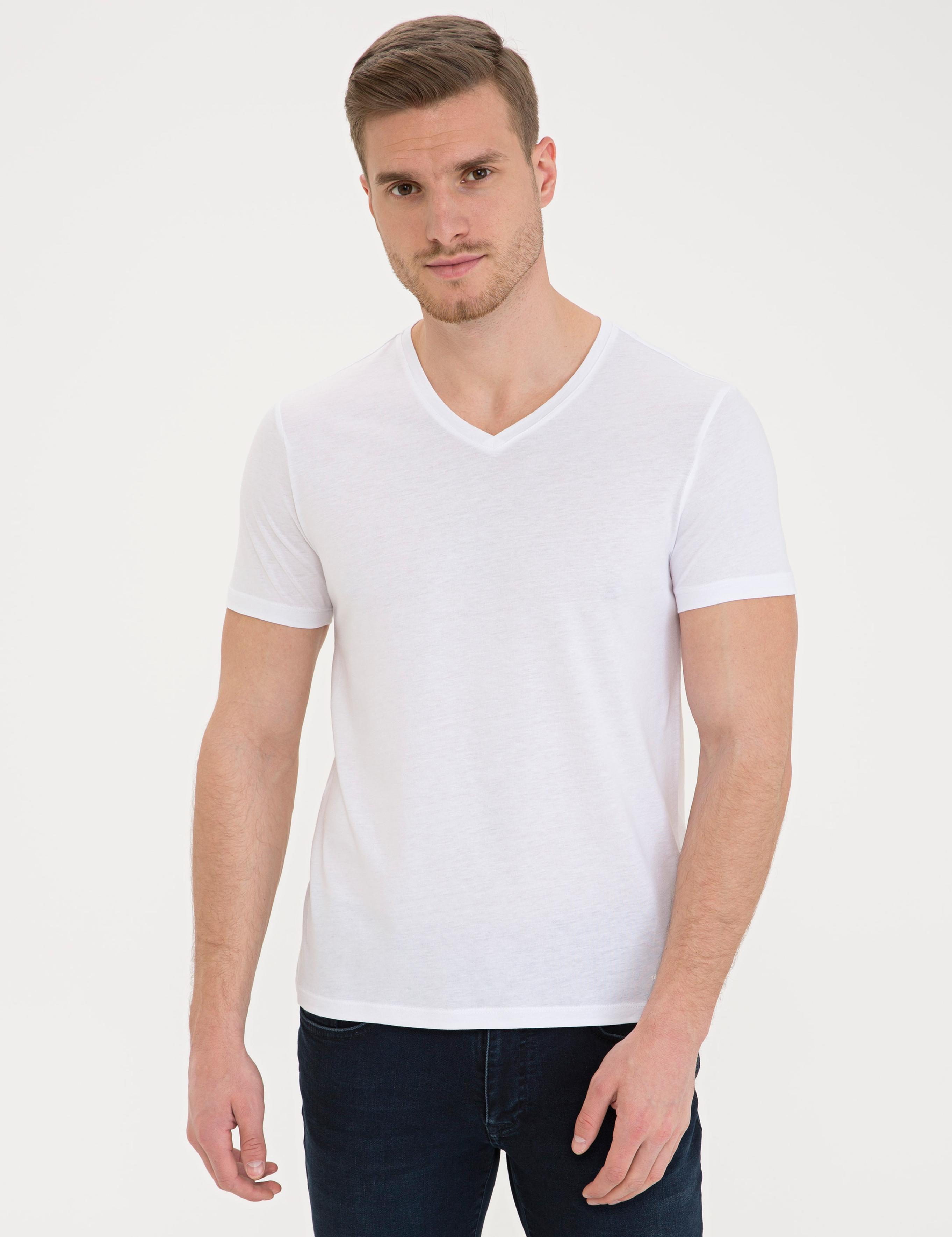 Beyaz Slim Fit V Yaka Basic Tişört
