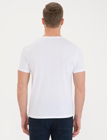 Beyaz Slim Fit V Yaka Basic Tişört - 50232383002