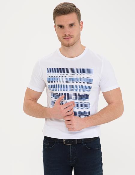 Beyaz Slim Fit Bisiklet Yaka Tişört - 50232410002