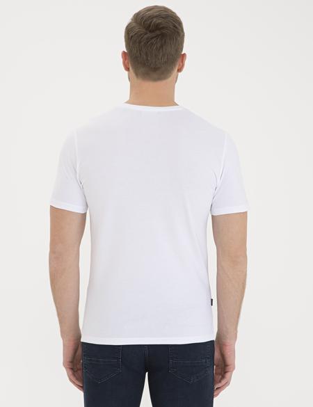 Beyaz Slim Fit Bisiklet Yaka Tişört - 50232410002