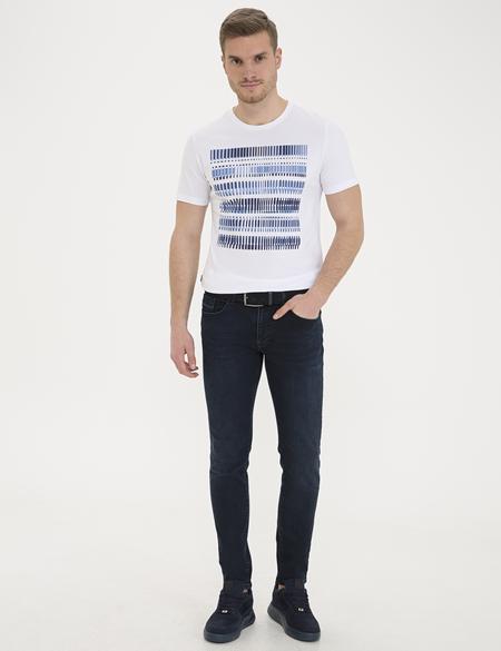 Beyaz Slim Fit Bisiklet Yaka Tişört - 50232410002