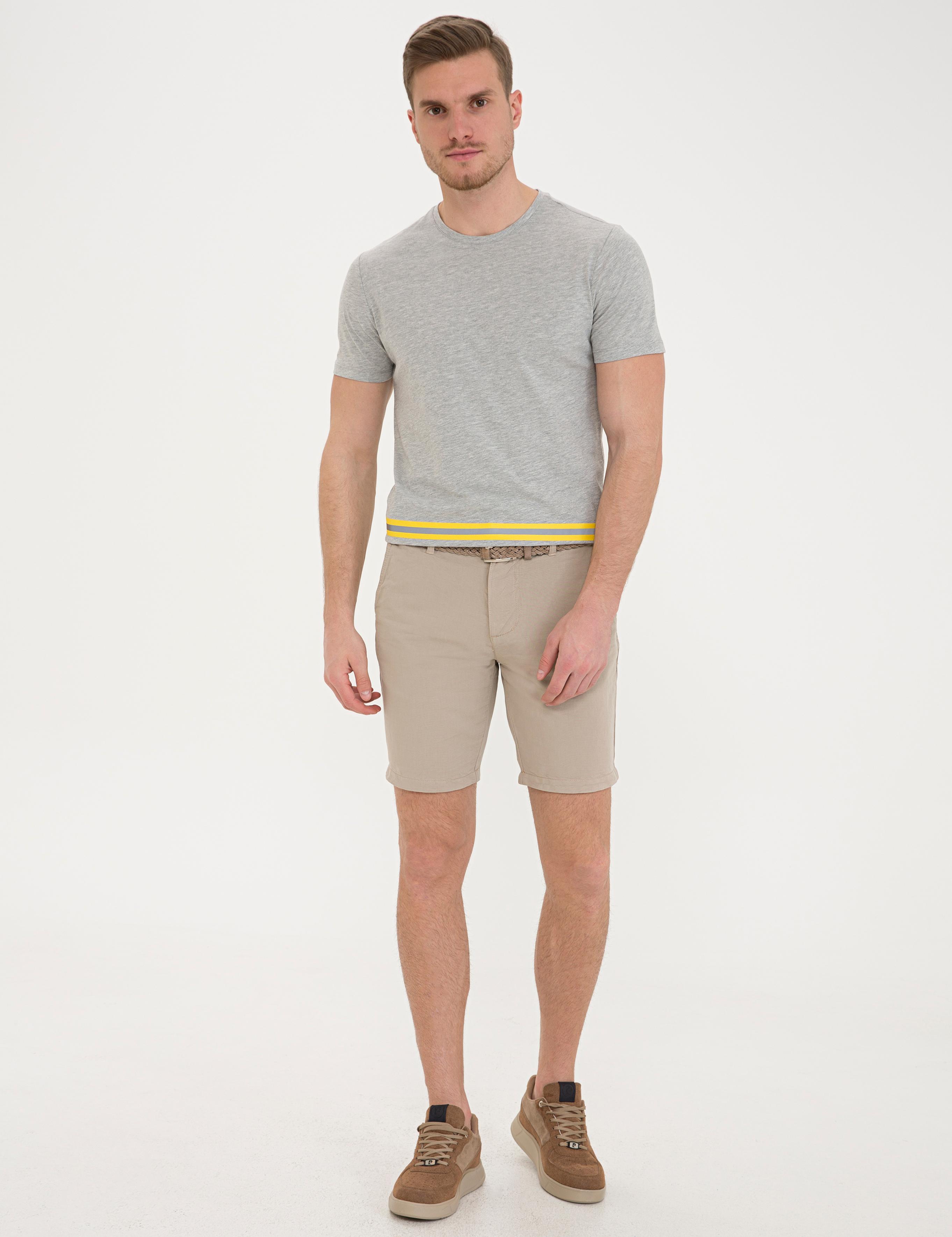 Açık Gri Melanj Slim Fit Baskılı Bisiklet Yaka Tişört