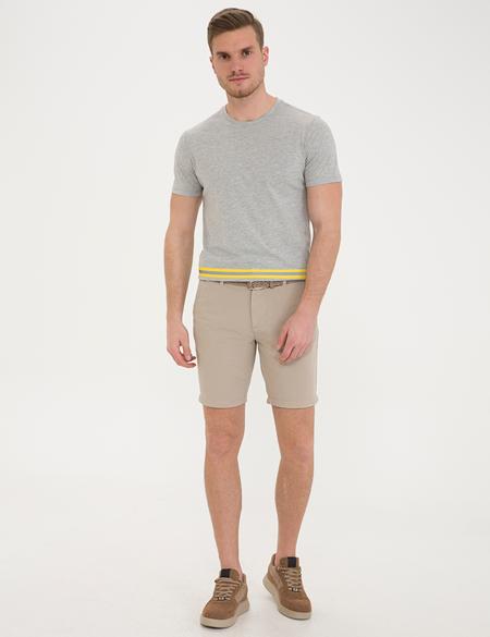 Açık Gri Melanj Slim Fit Baskılı Bisiklet Yaka Tişört - 50233263151