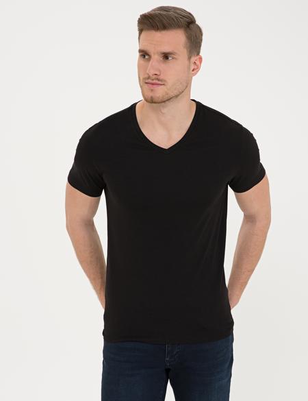 Siyah Slim Fit Basic Tişört - 50232383109