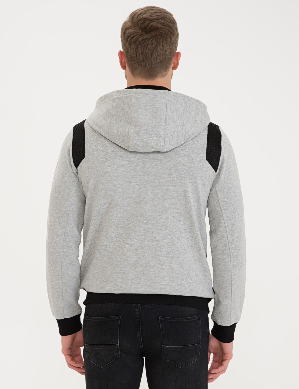 Gri Melanj Standart Fit Kapüşonlu Sweatshirt - 50233278158