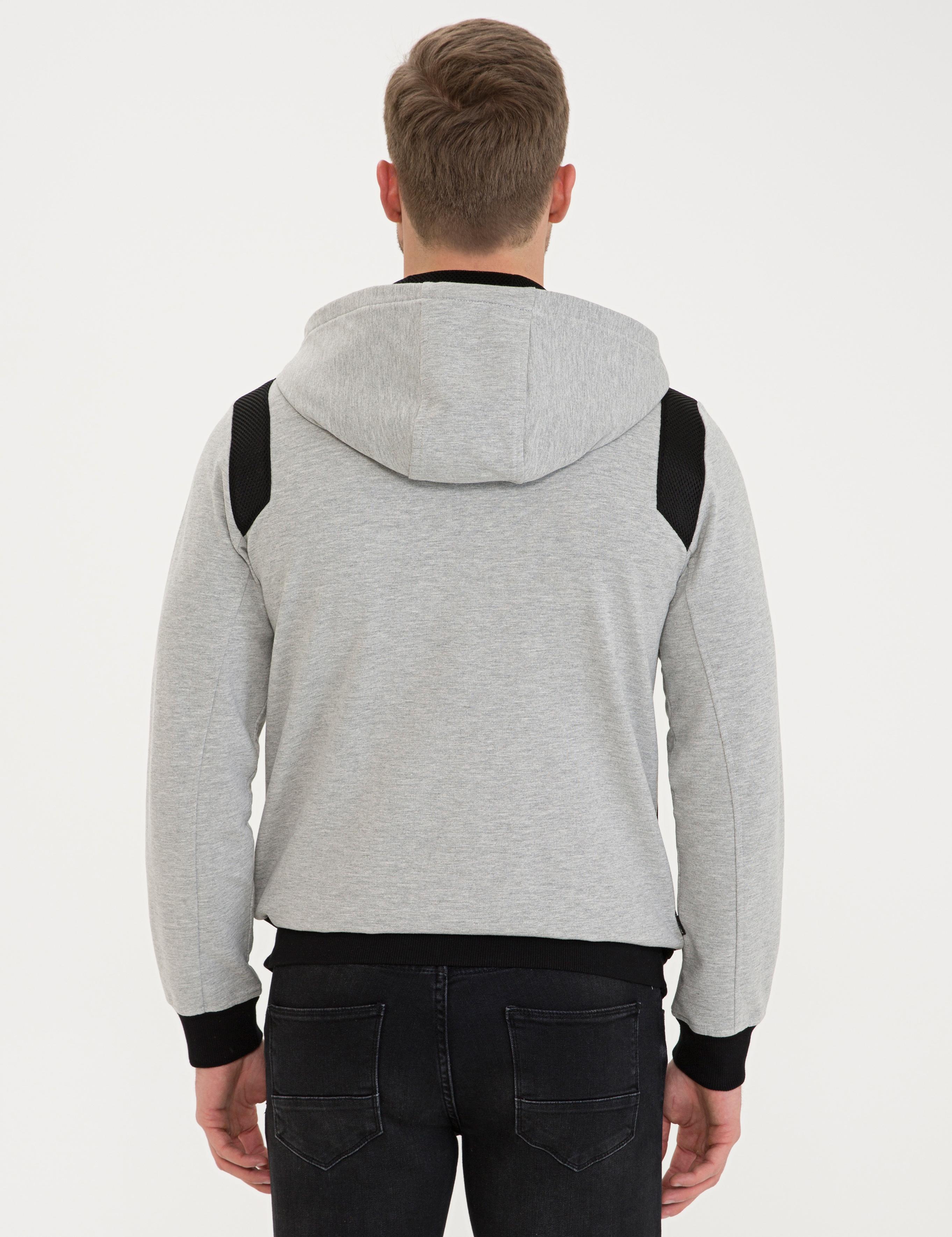 Gri Melanj Standart Fit Kapüşonlu Sweatshirt