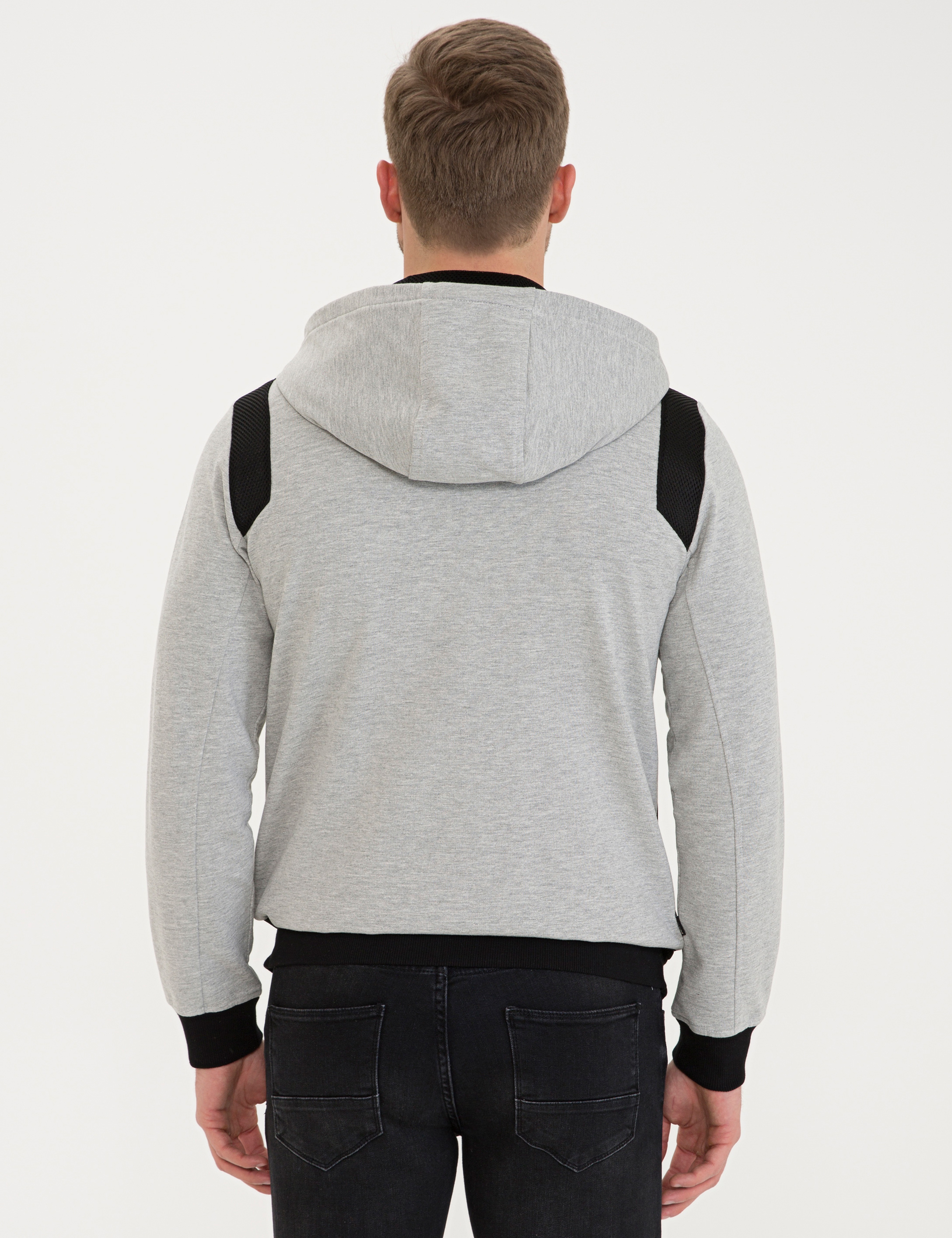 Gri Melanj Standart Fit Kapüşonlu Sweatshirt - Image 4