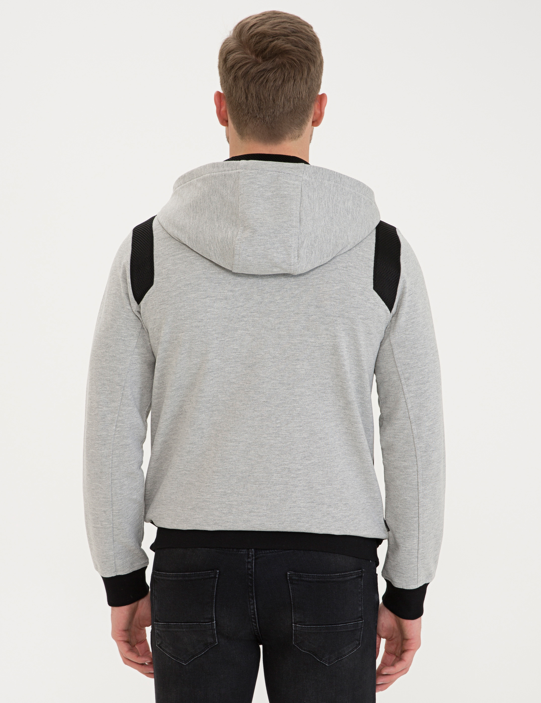 Gri Melanj Standart Fit Kapüşonlu Sweatshirt