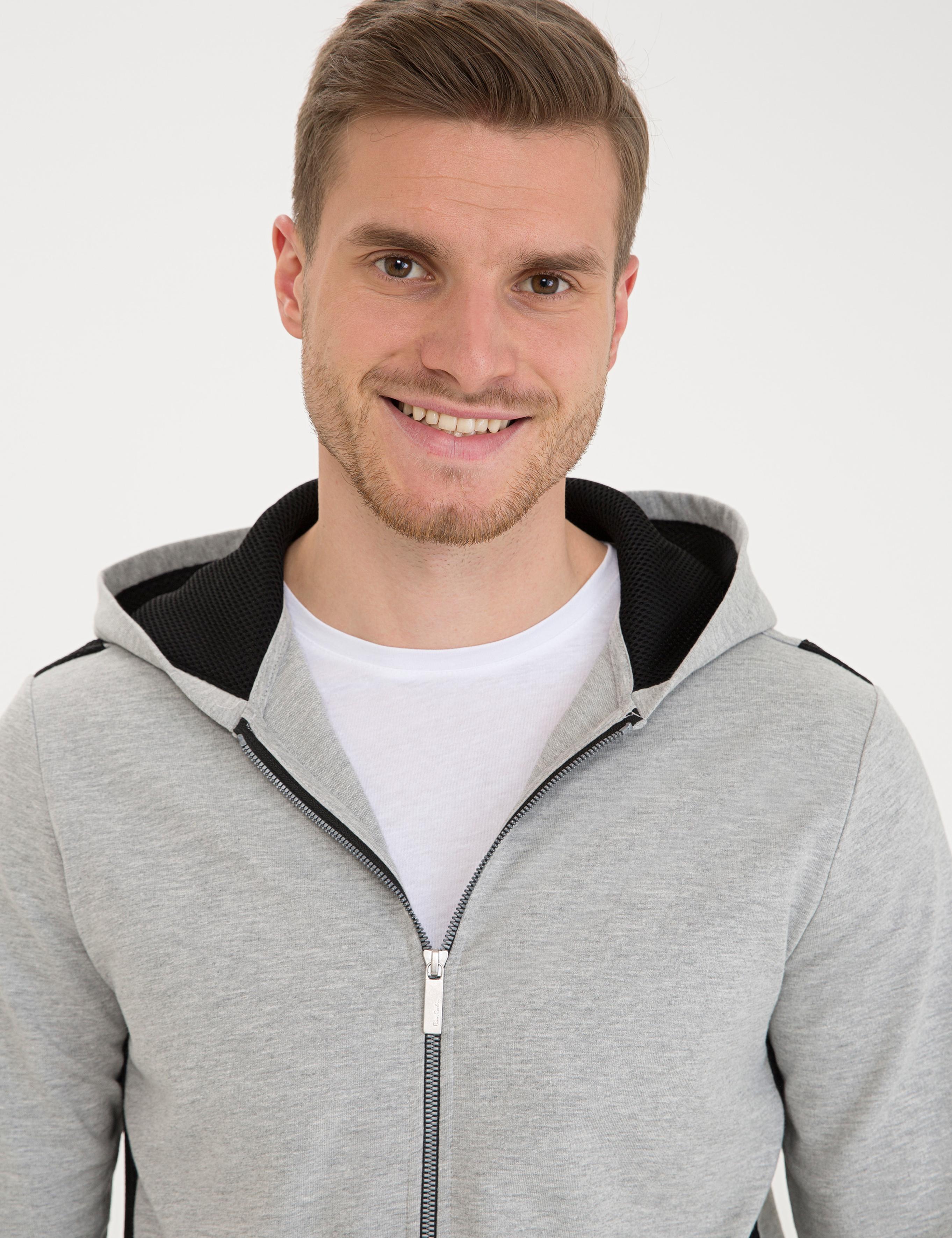 Gri Melanj Standart Fit Kapüşonlu Sweatshirt