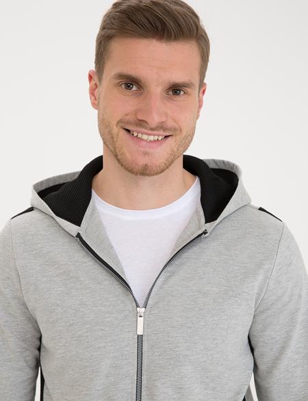 Gri Melanj Standart Fit Kapüşonlu Sweatshirt - 50233278158