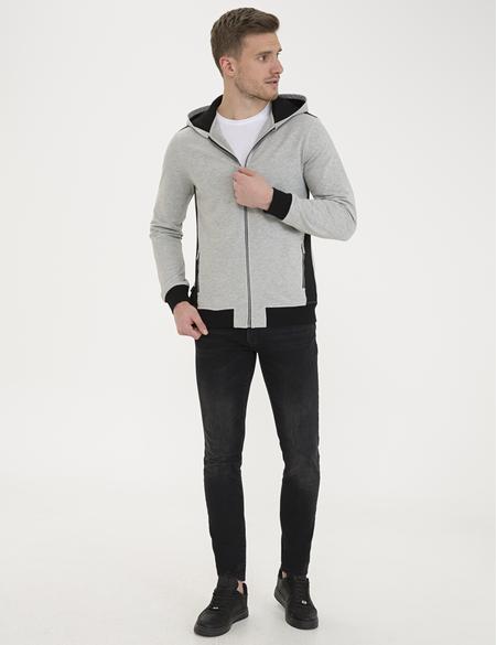 Gri Melanj Standart Fit Kapüşonlu Sweatshirt - 50233278158