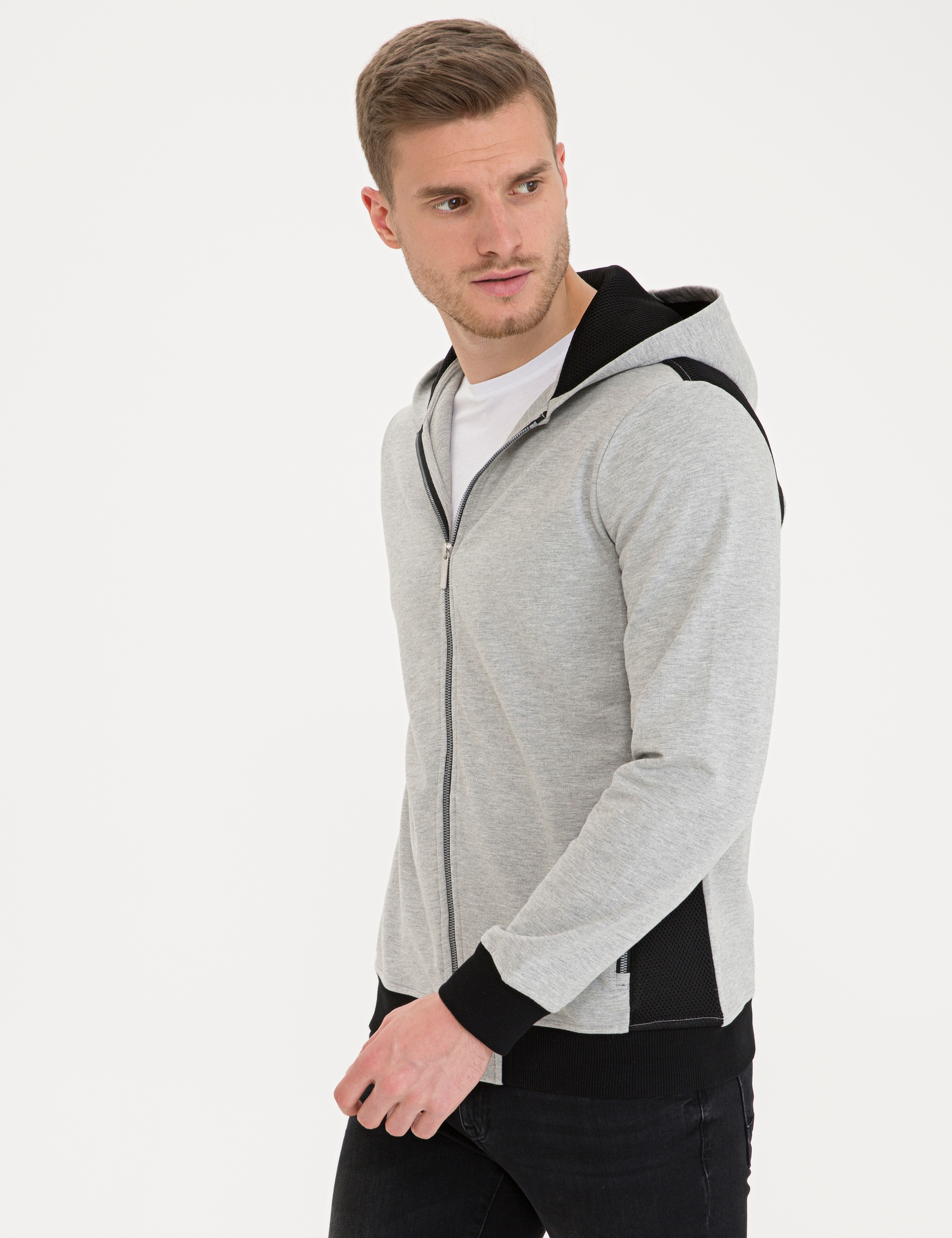 Gri Melanj Standart Fit Kapüşonlu Sweatshirt
