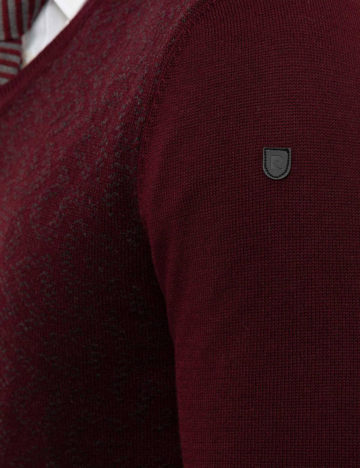 Bordo Slim Fit V Yaka Triko Kazak - 50194181047