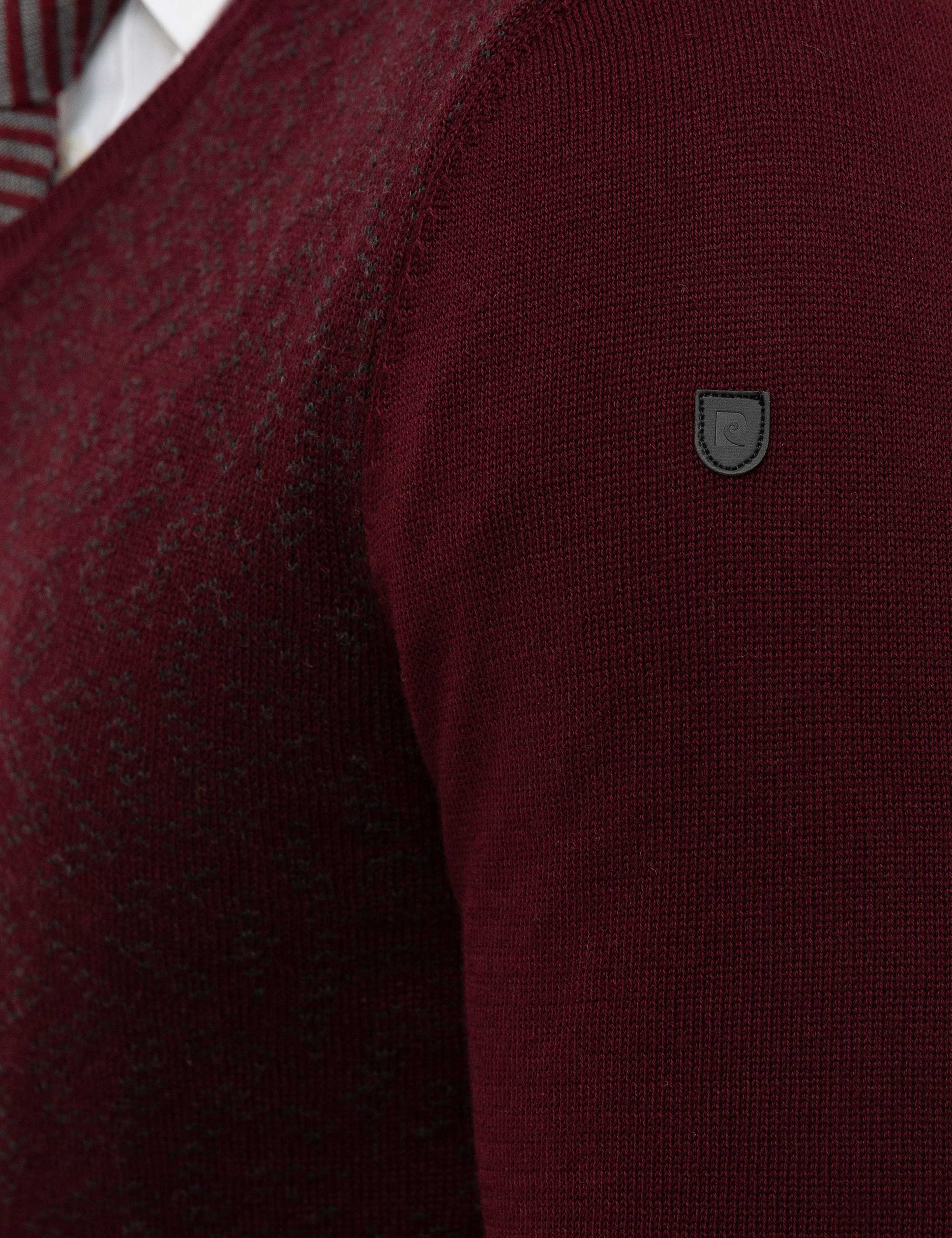 Bordo Slim Fit V Yaka Triko Kazak - Image 6