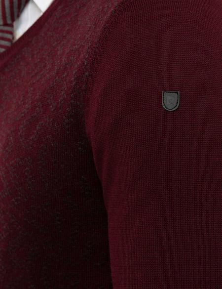 Bordo Slim Fit V Yaka Triko Kazak - 50194181047