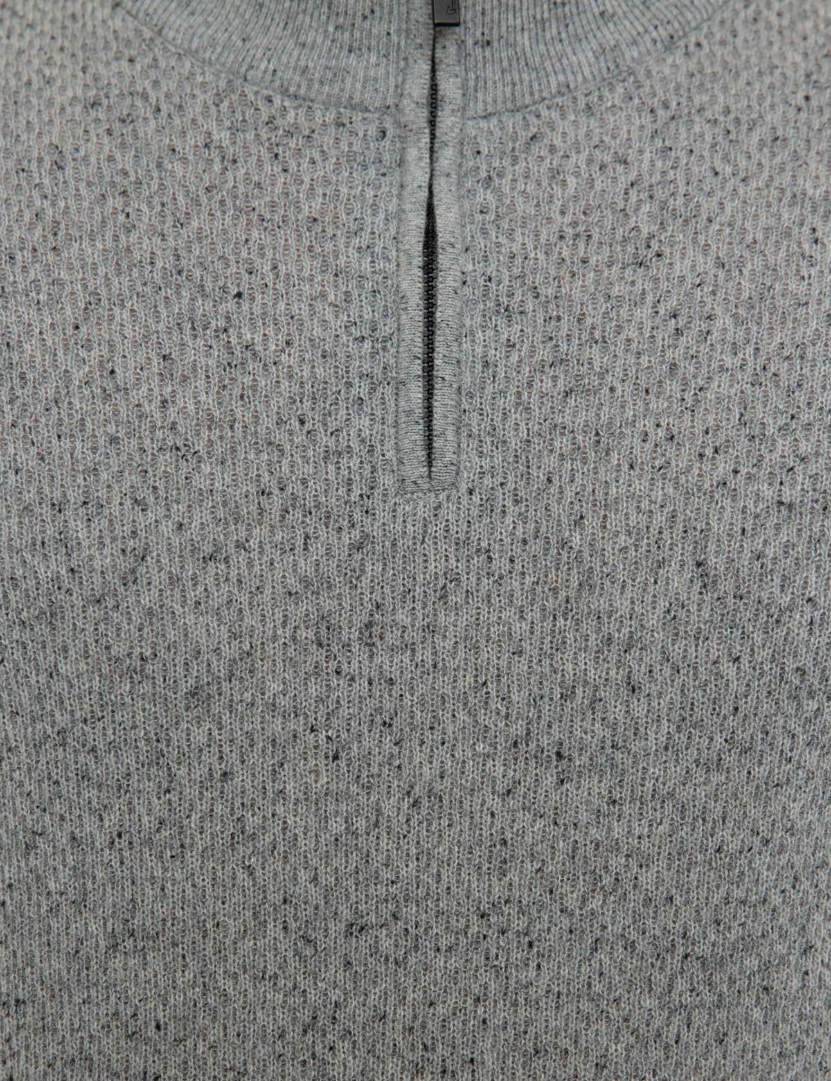 Gri Slim Fit Fermuarlı Triko Kazak - 50208903006