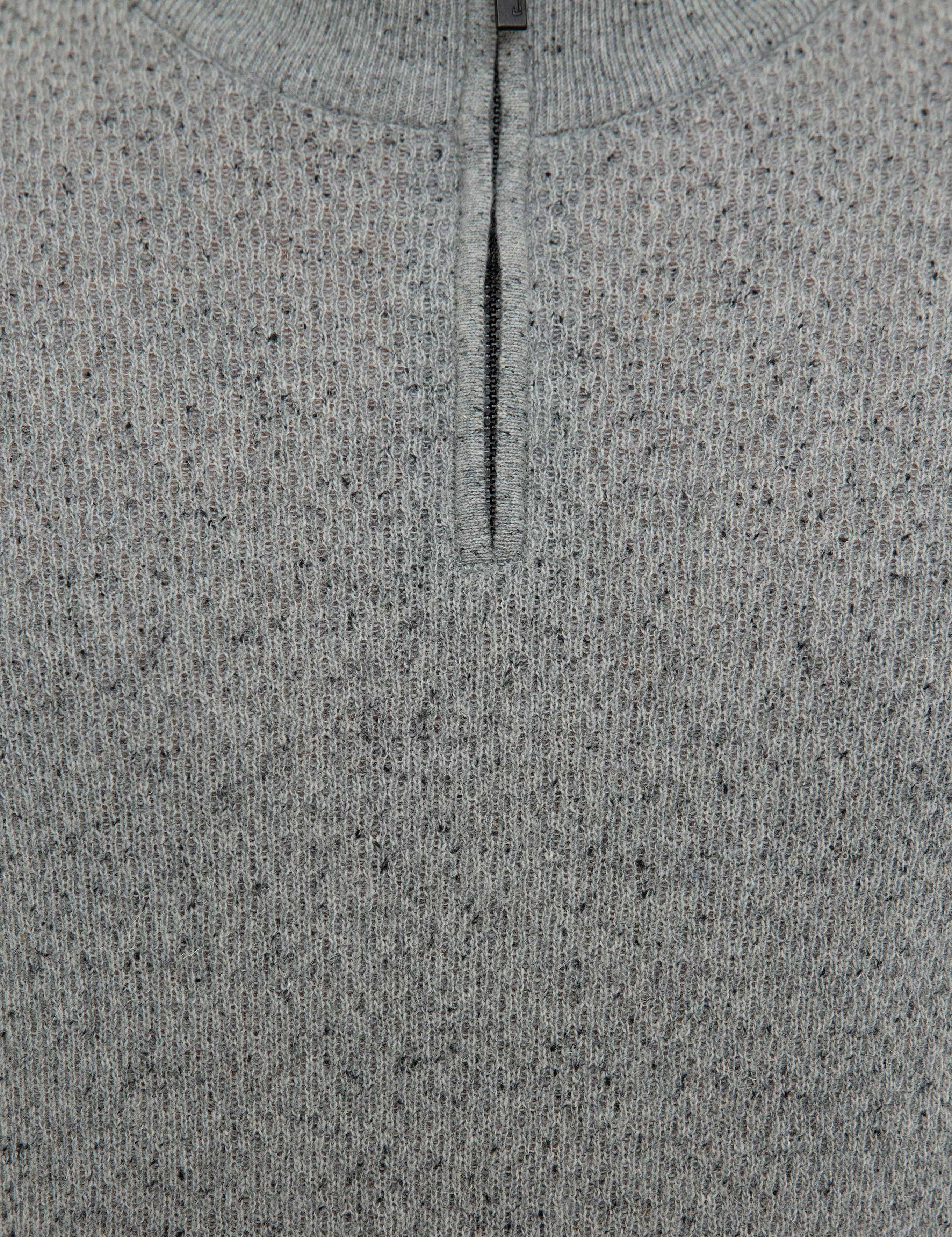 Gri Slim Fit Fermuarlı Triko Kazak