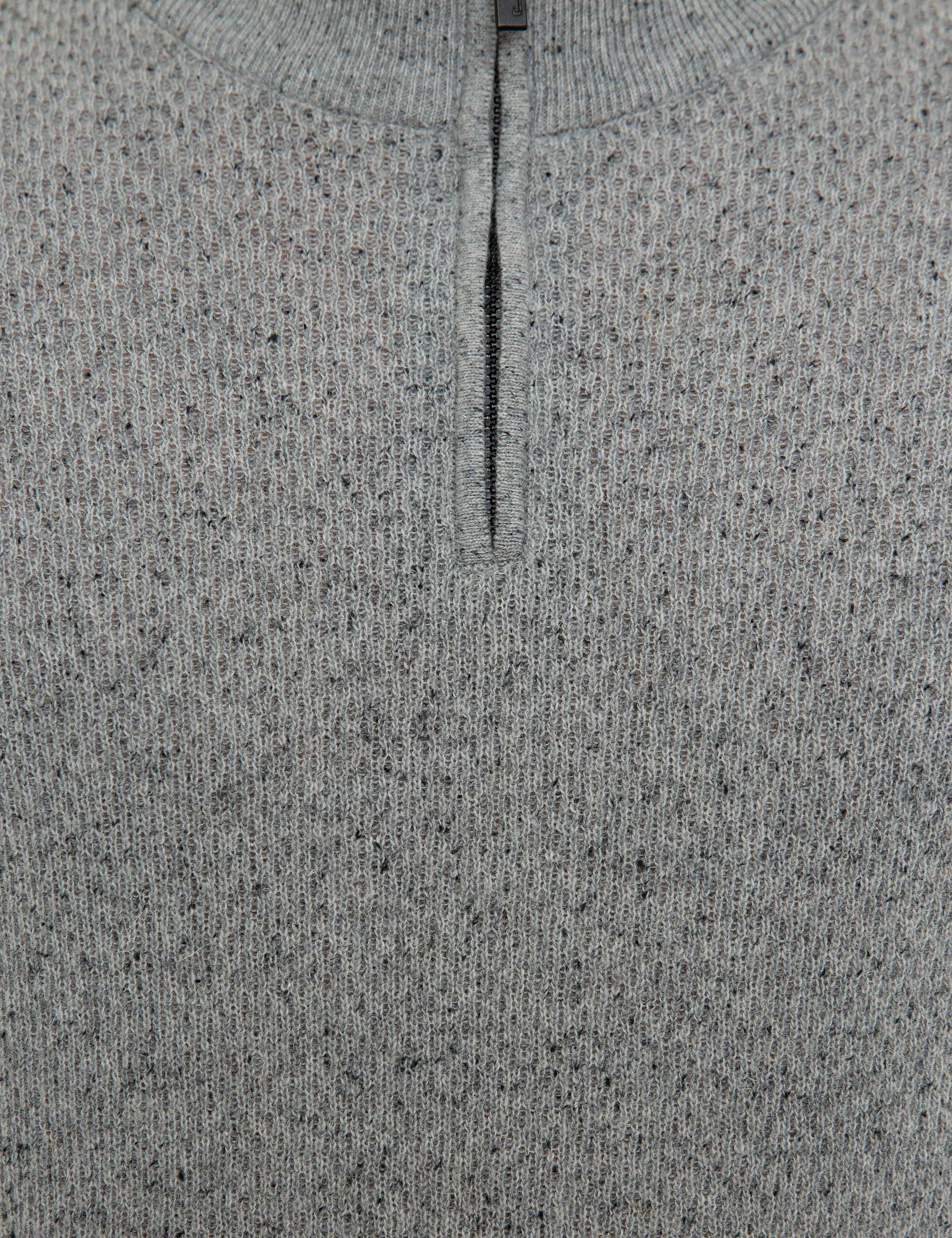 Gri Slim Fit Fermuarlı Triko Kazak