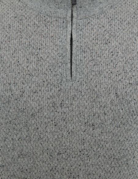 Gri Slim Fit Fermuarlı Triko Kazak - 50208903006