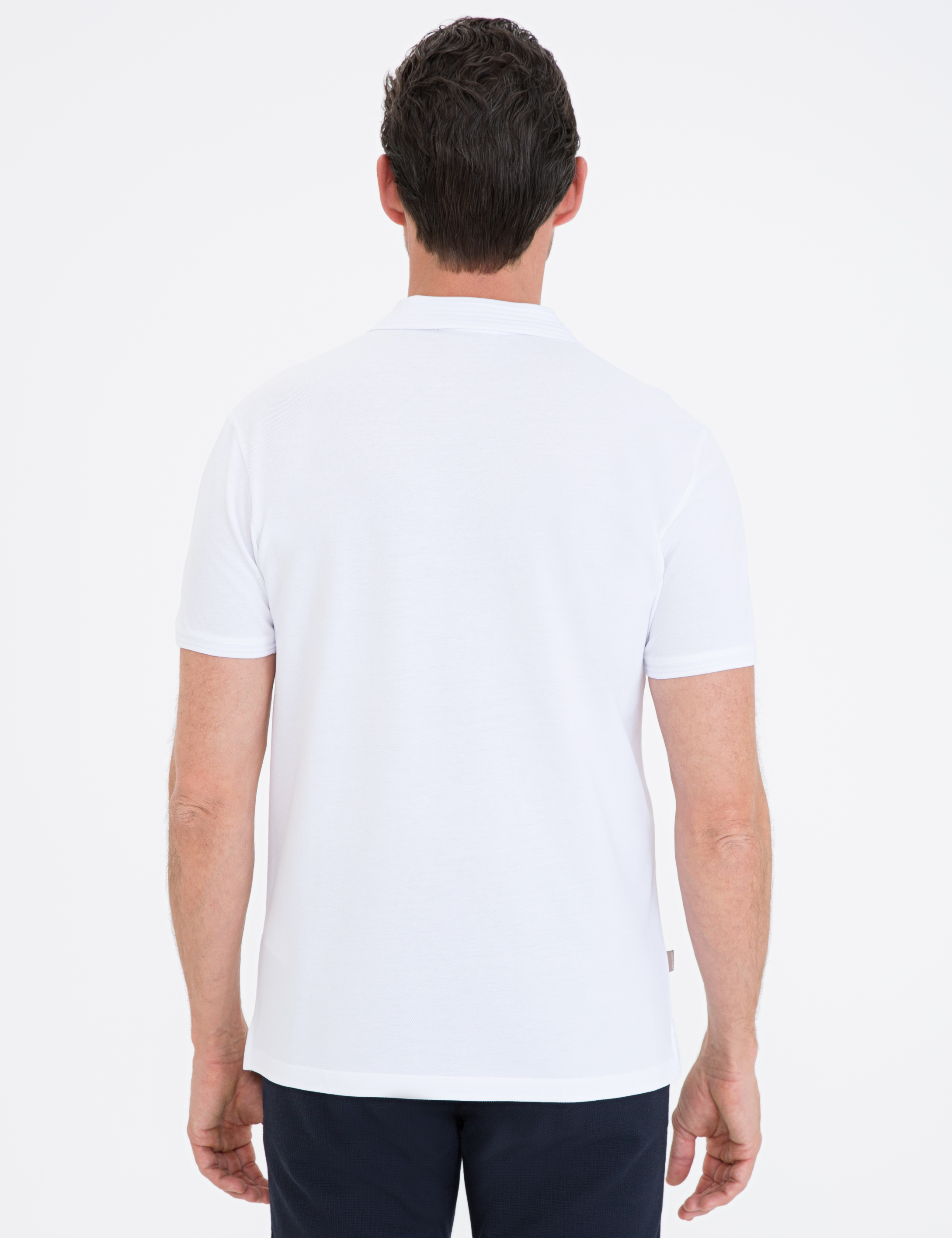 Beyaz Slim Fit Polo Yaka Basic Tişört - Image 3