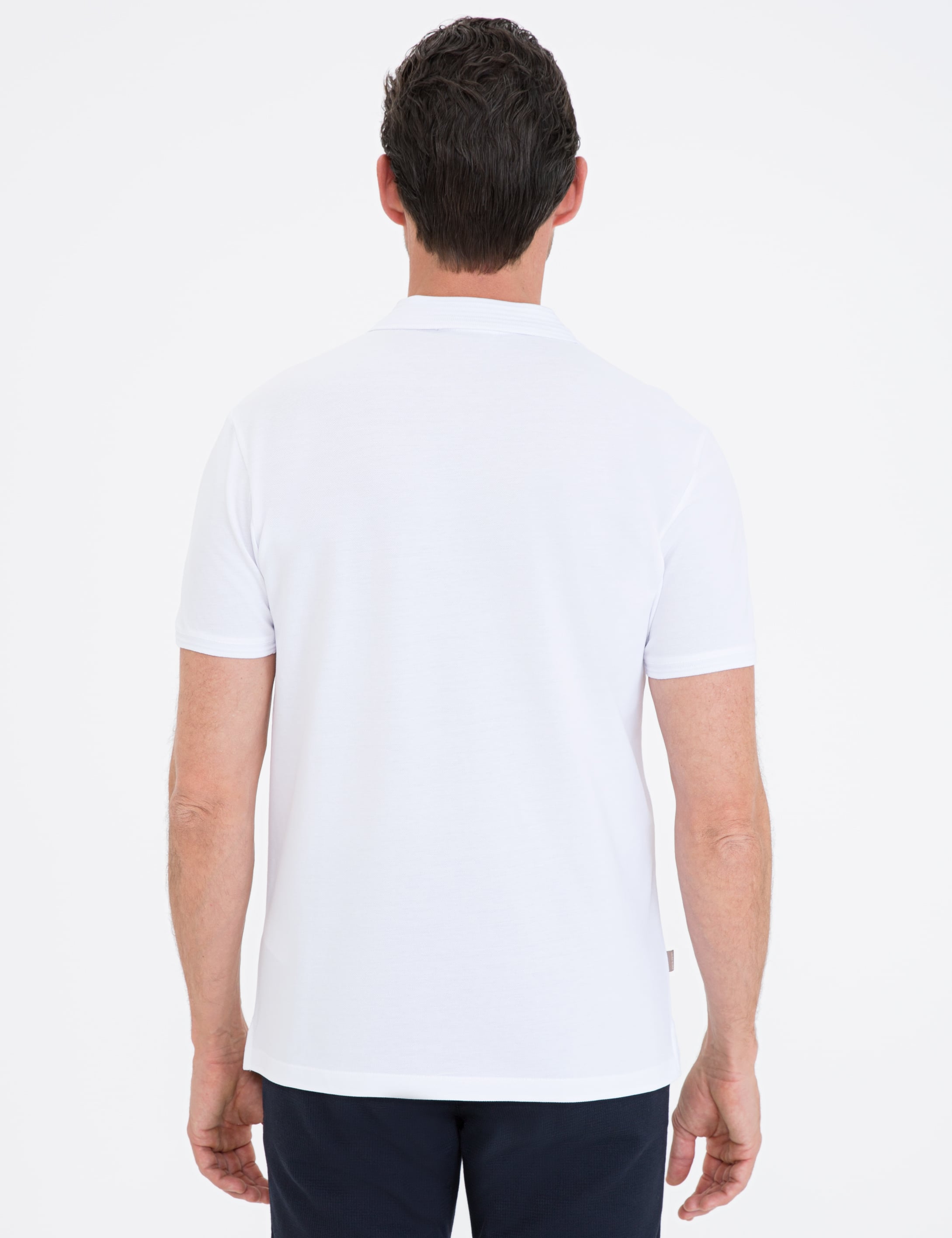 Beyaz Slim Fit Polo Yaka Basic Tişört