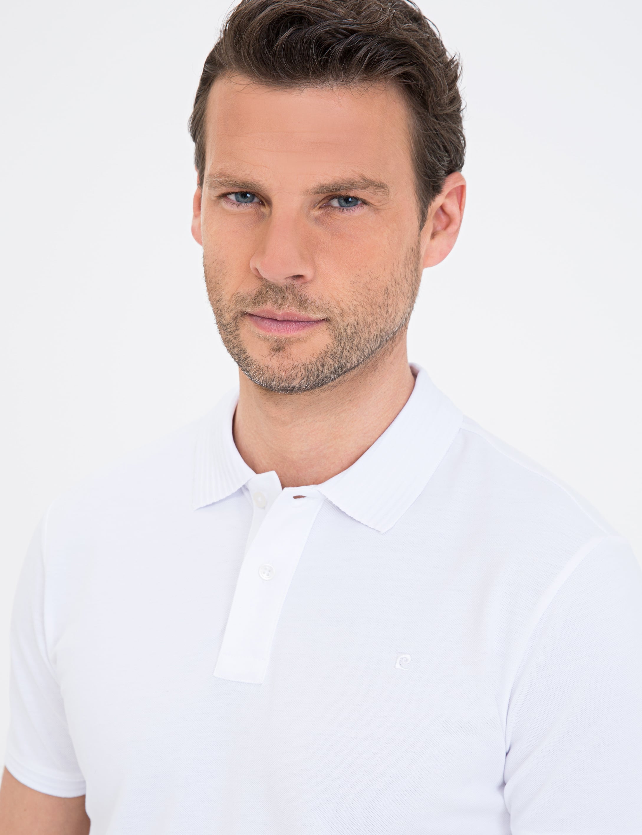 Beyaz Slim Fit Polo Yaka Basic Tişört - Image 2