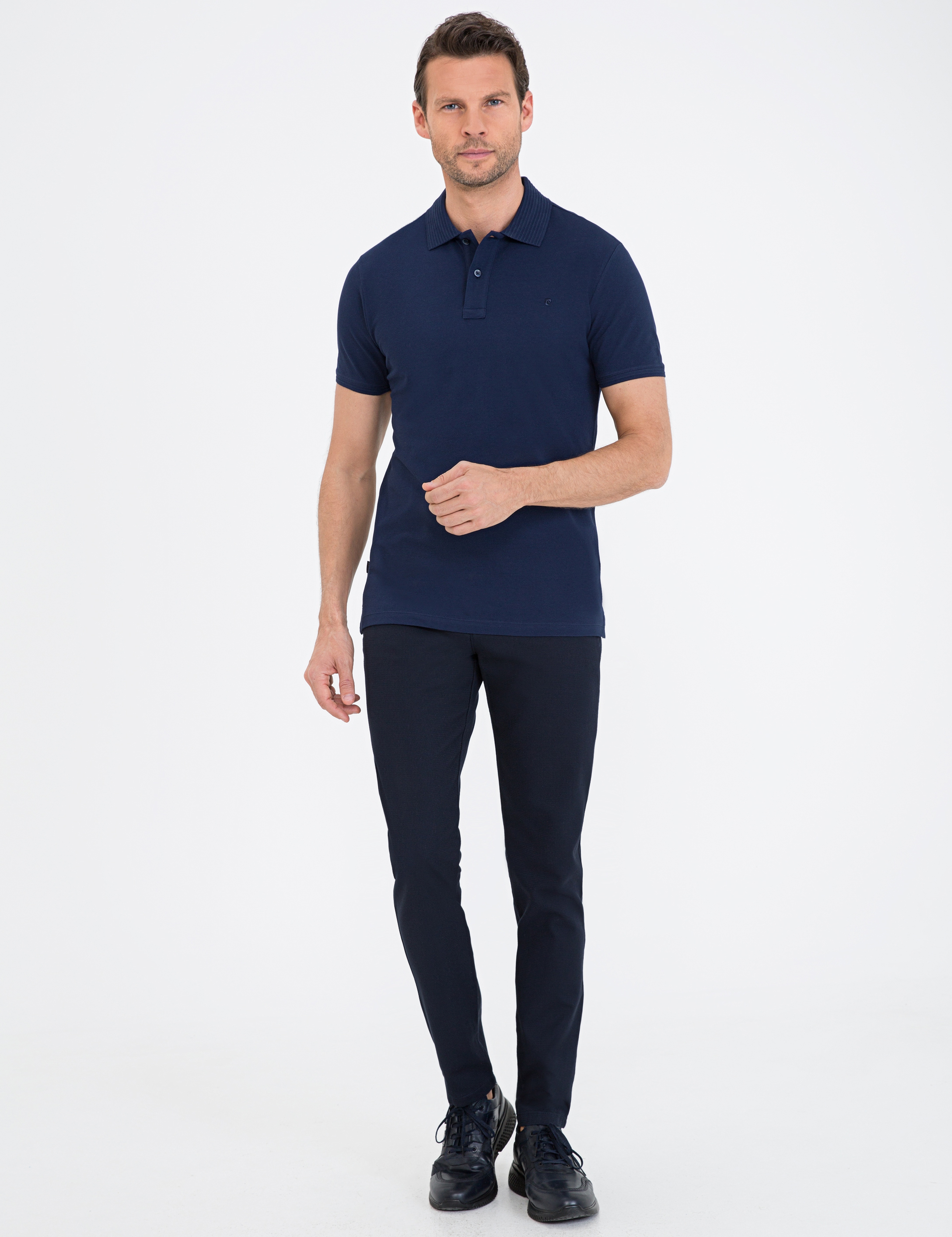Koyu Lacivert Slim Fit Polo Yaka Basic Tişört - Image 4