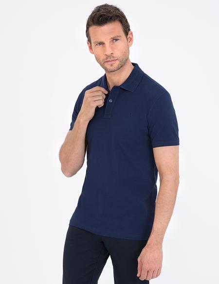 Koyu Lacivert Slim Fit Polo Yaka Basic Tişört - 50232382119