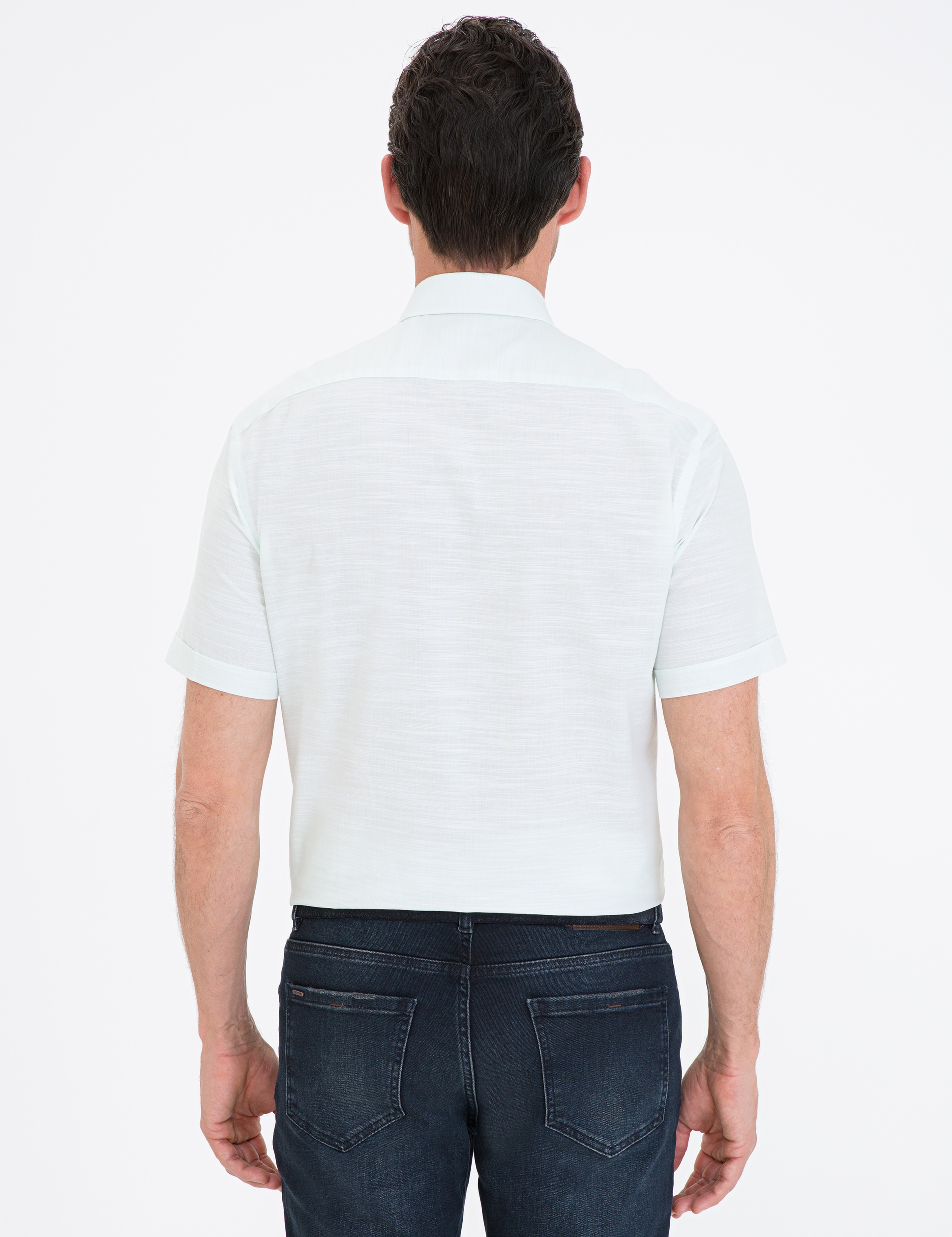 Açık Yeşil Regular Fit Kısa Kollu Gömlek - Image 3