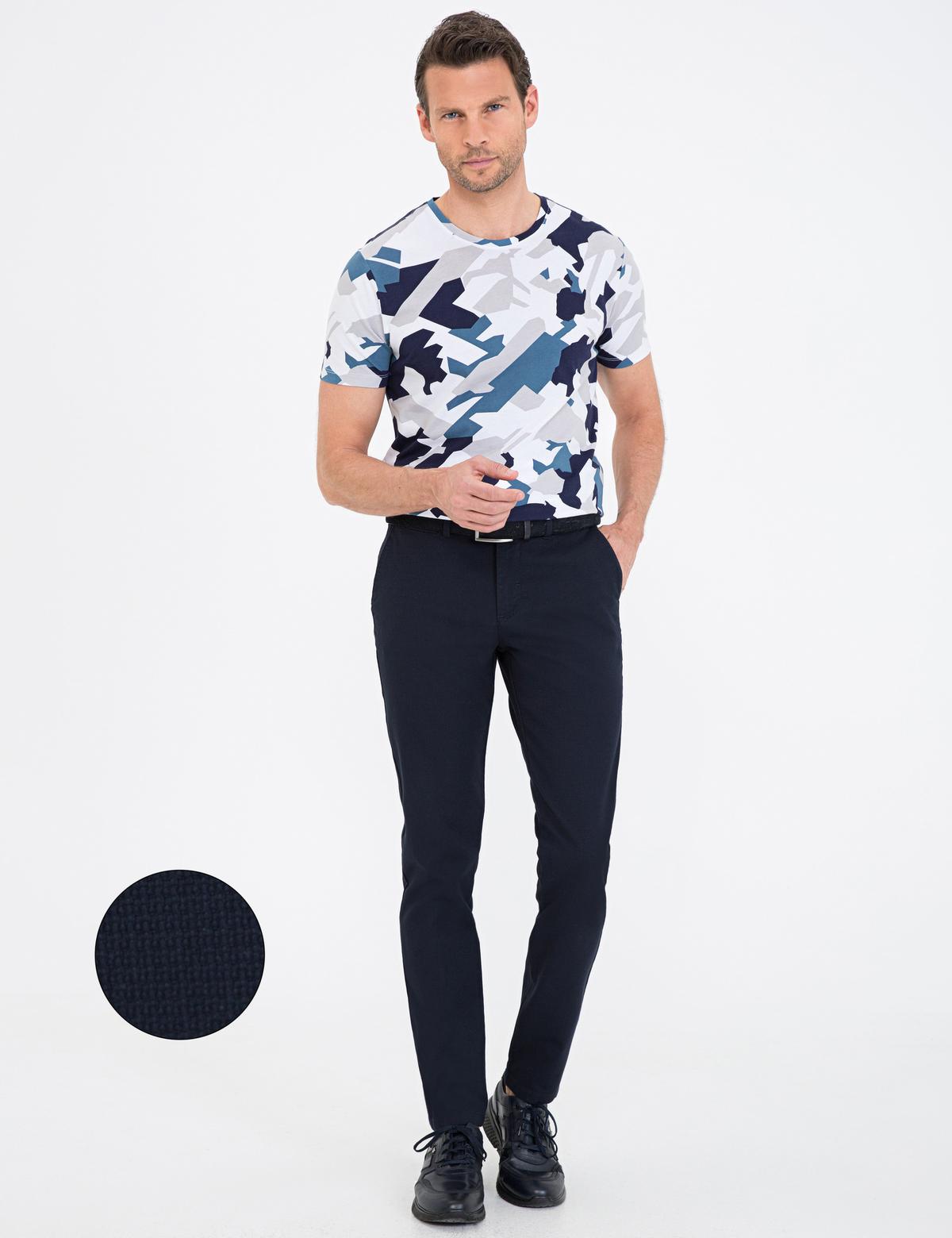 Lacivert Slim Fit Kanvas Pantolon