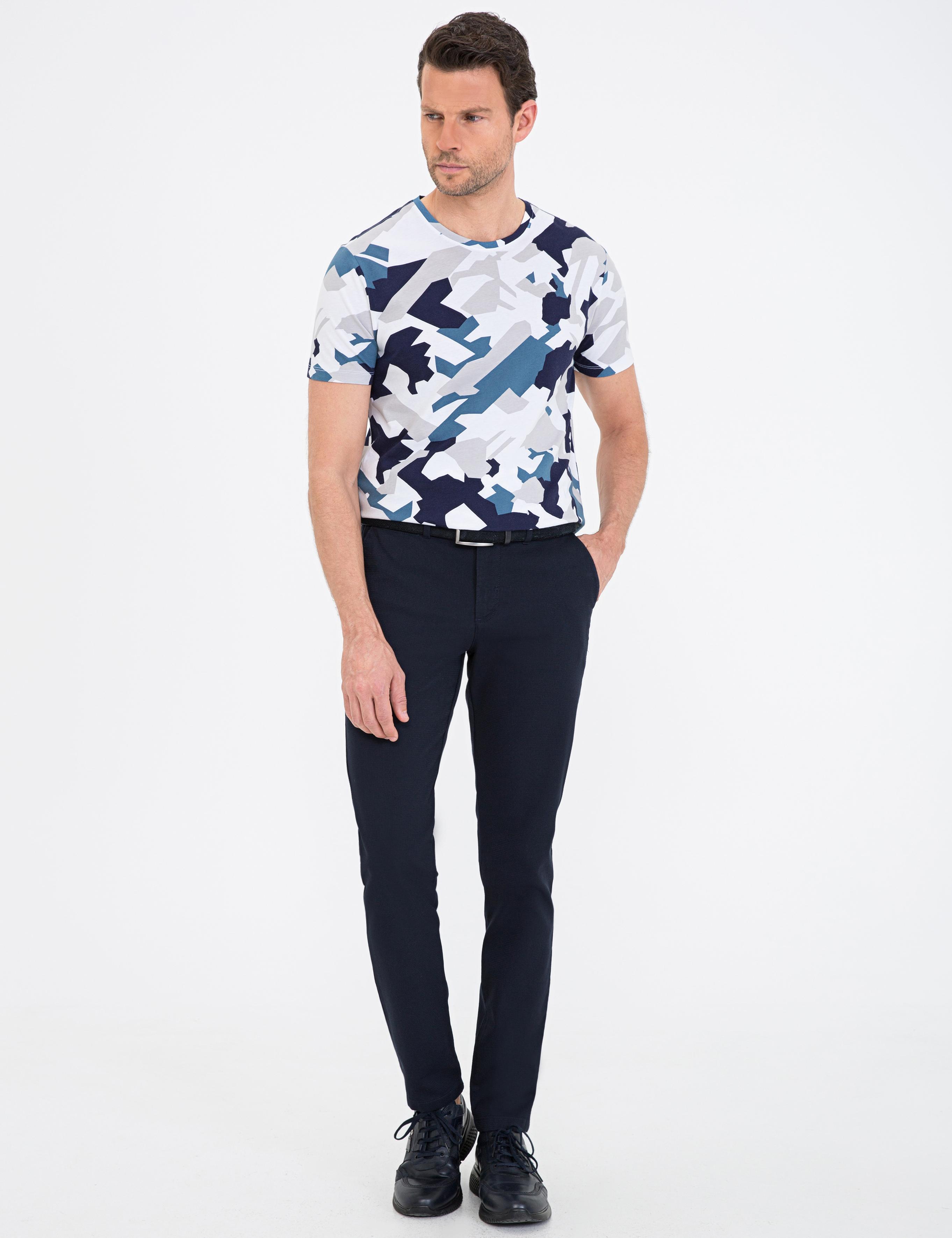 Koyu Mavi Slim Fit Bisiklet Yaka Tişört