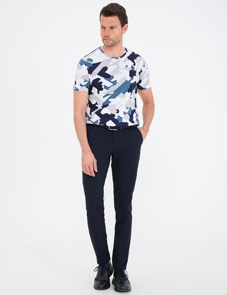 Koyu Mavi Slim Fit Bisiklet Yaka Tişört - 50232428158