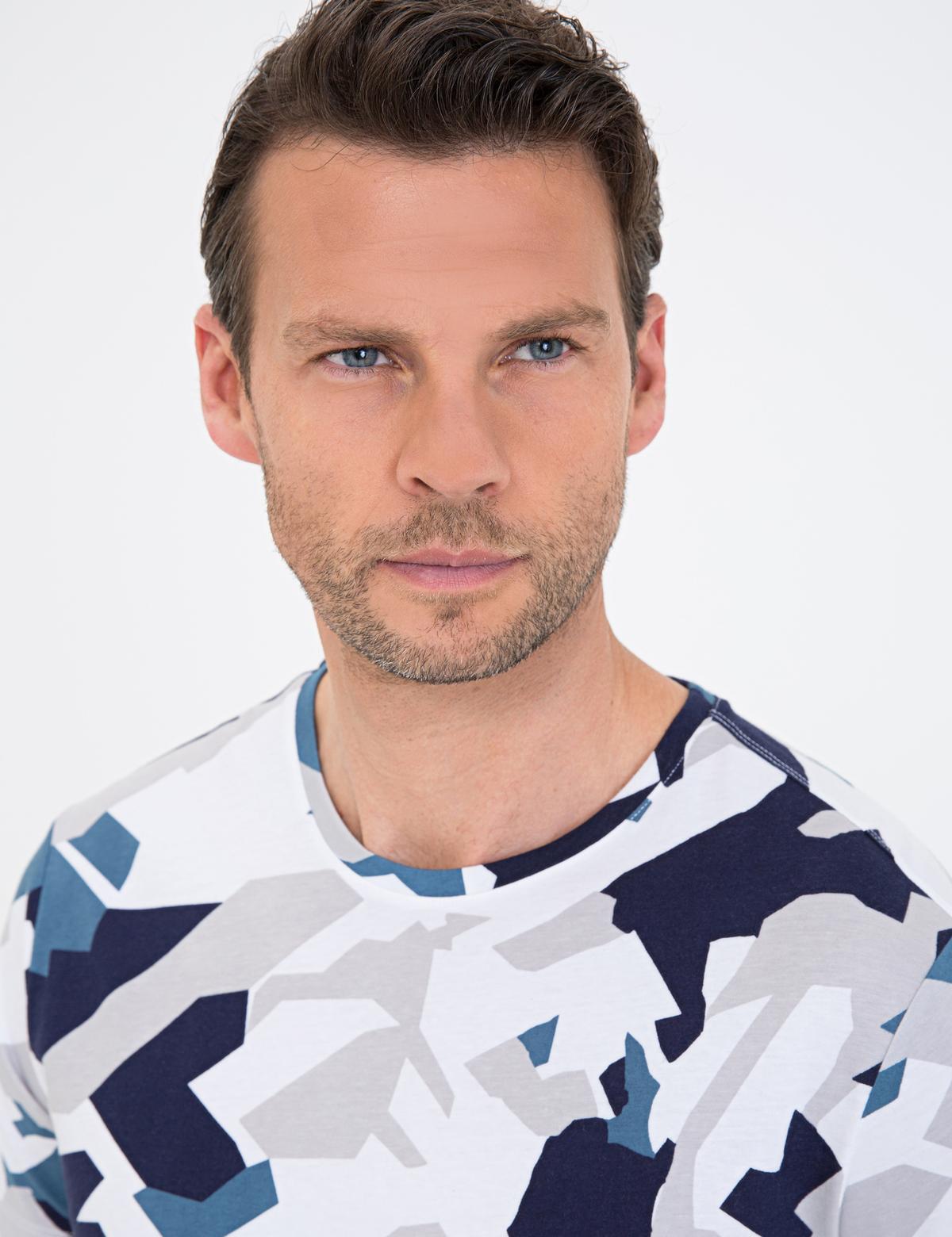 Koyu Mavi Slim Fit Bisiklet Yaka Tişört - 50232428158