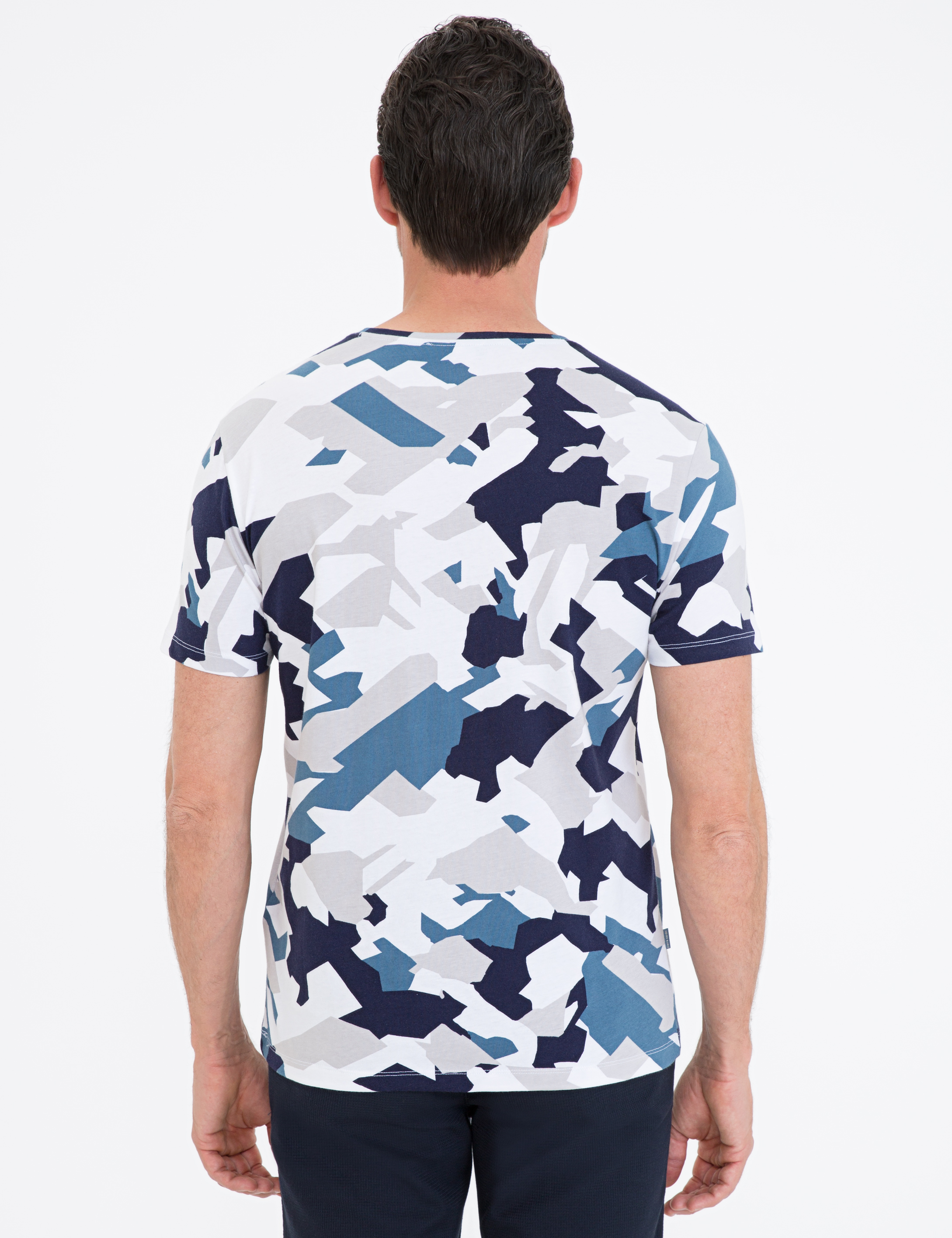 Koyu Mavi Slim Fit Bisiklet Yaka Tişört - Image 3