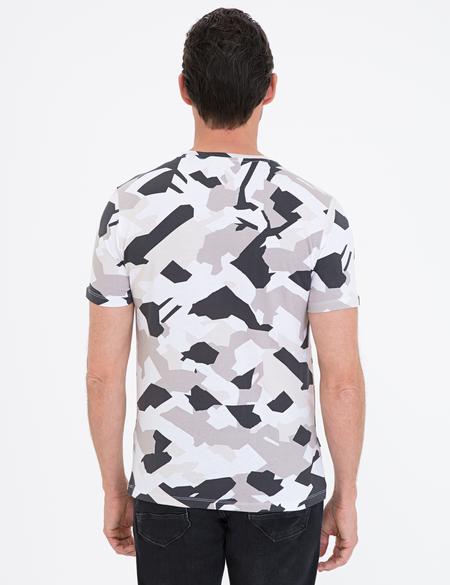 Taş Rengi Slim Fit Baskılı Bisiklet Yaka Tişört - 50232428091