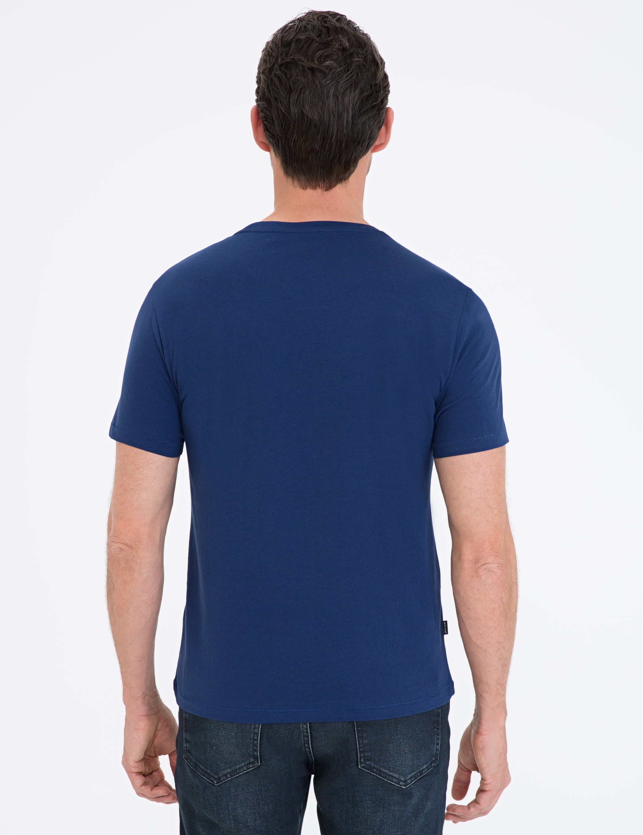 Lacivert Slim Fit Bisiklet Yaka Tişört
