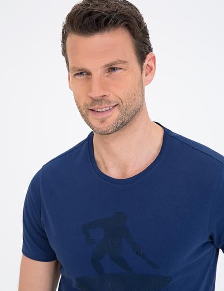 Lacivert Slim Fit Bisiklet Yaka Tişört - 50233266079